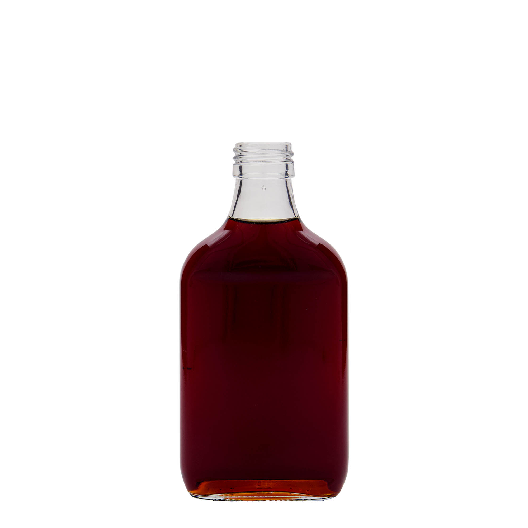 200 ml zakfles, rechthoekig, glas, opening: PP 28