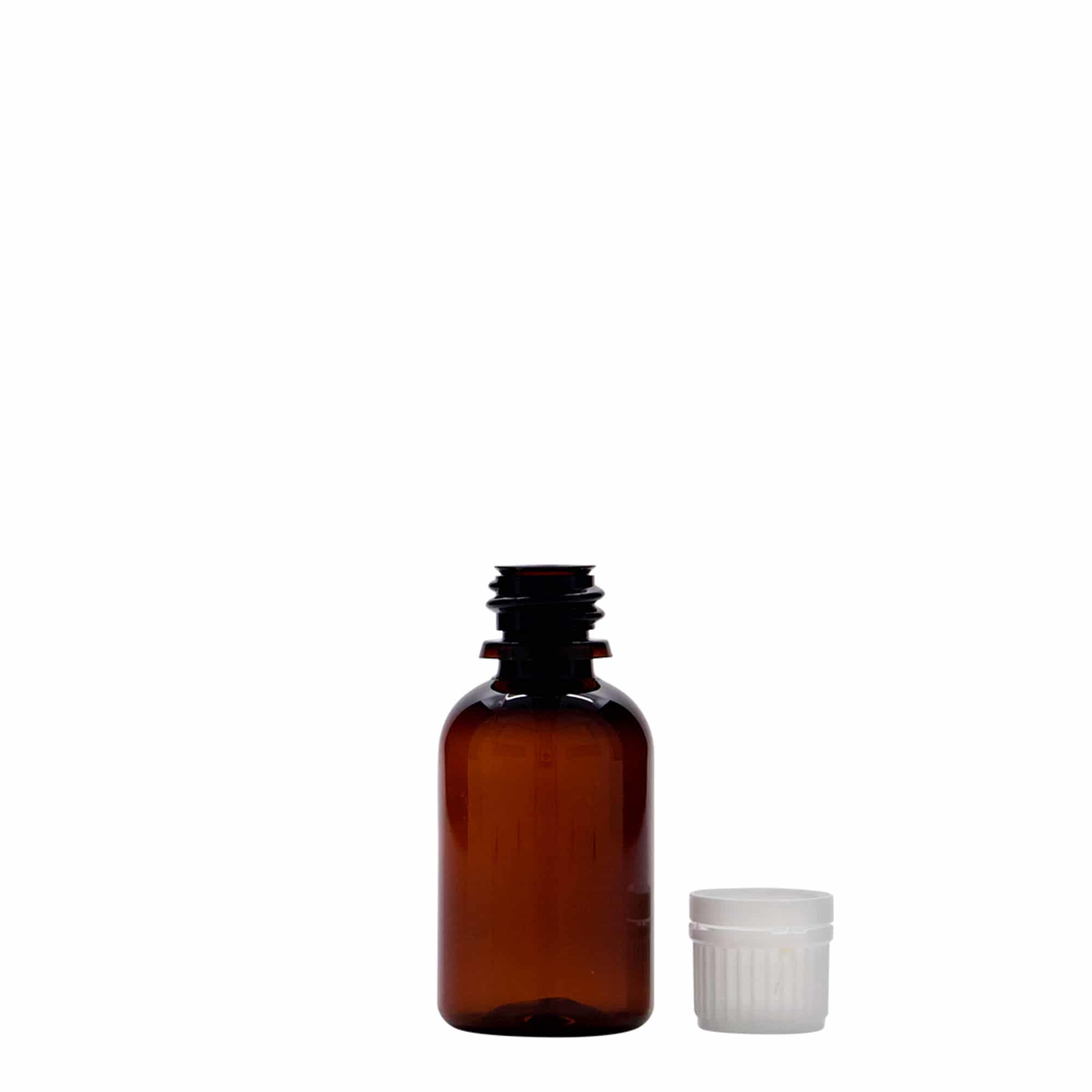 30 ml PET-medische fles 'Easy Living', bruin, kunststof, opening: DIN 18