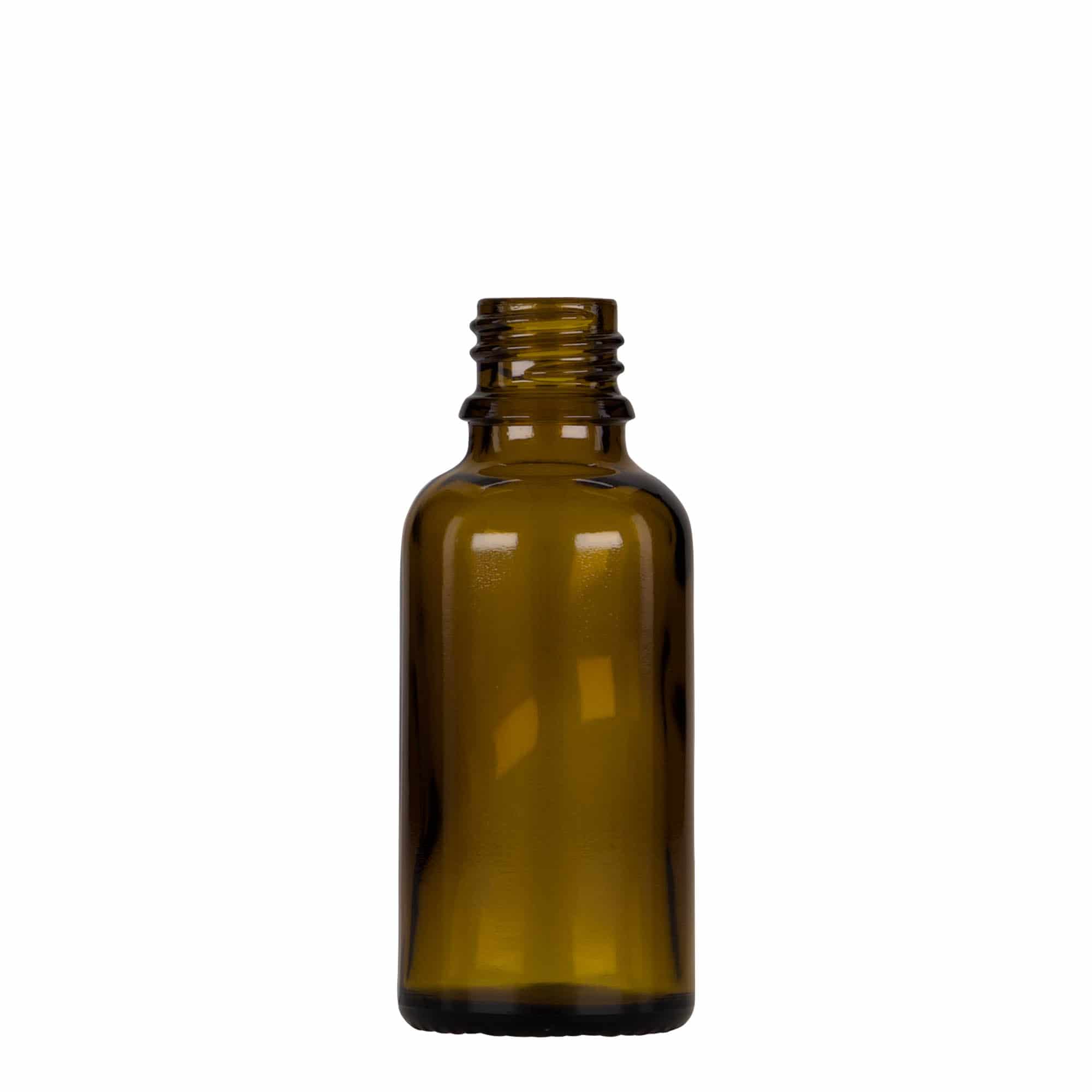 30 ml pipetflesje medicijn, glas, bruin-zwart, opening: DIN 18