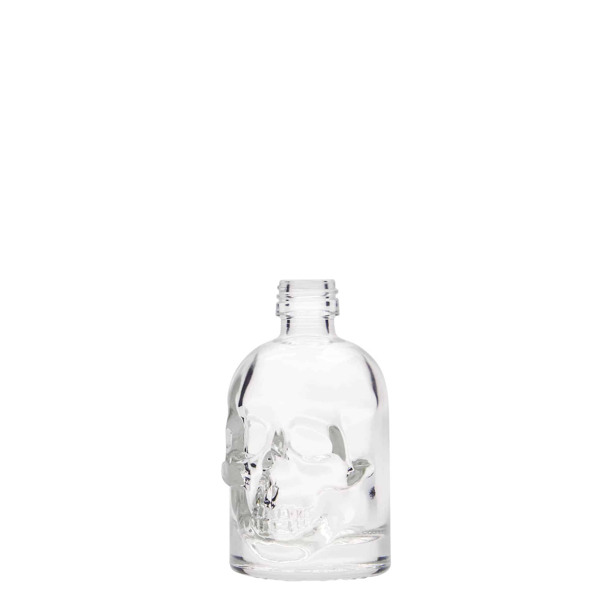 50 ml glazen fles 'Doodskop', mondstuk: PP 18 50 ml glazen fles 'Doodskop', mondstuk: PP 18