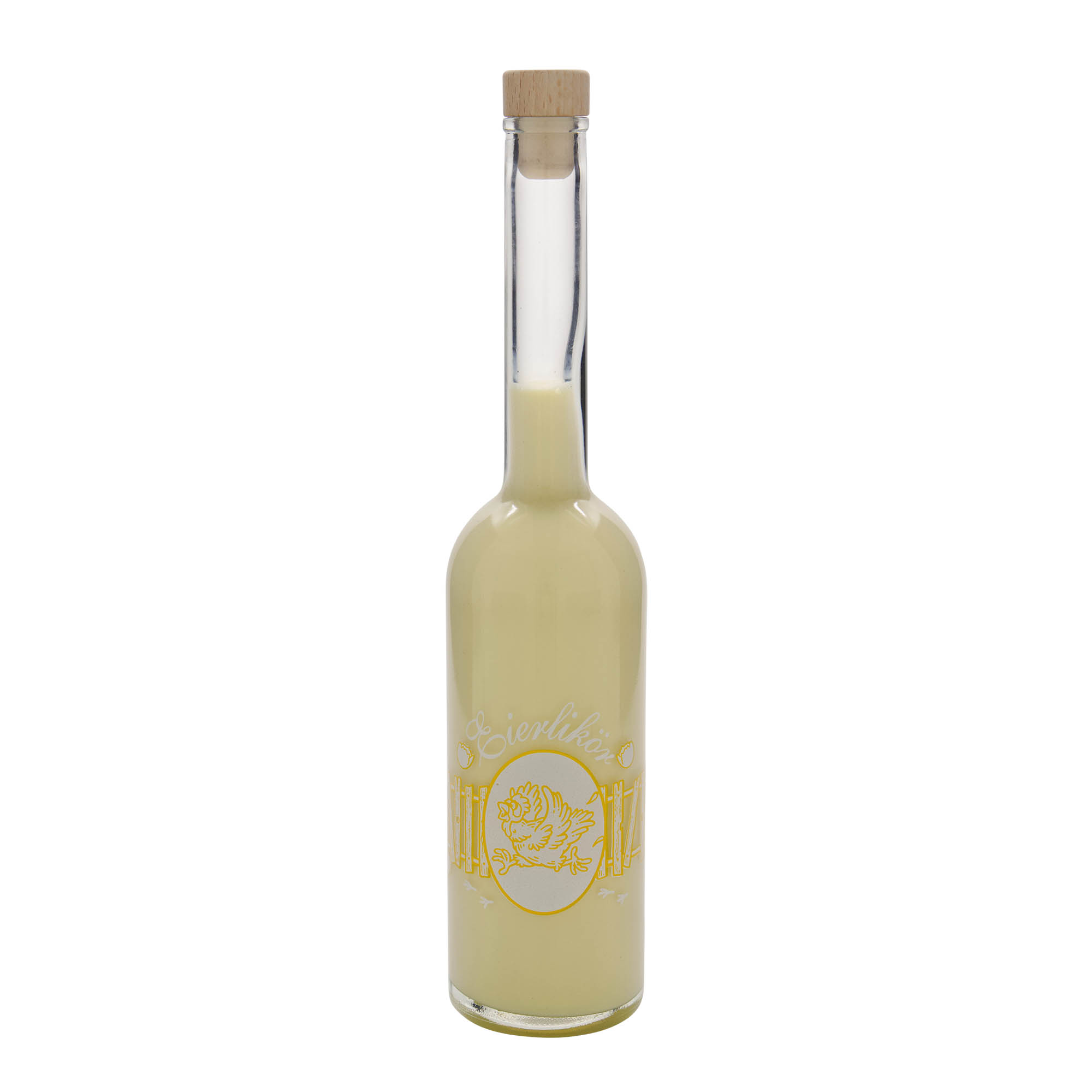 500 ml glazen fles 'Opera', motief: advocaat, hals: kurk 500 ml glazen fles 'Opera', motief: advocaat, hals: kurk