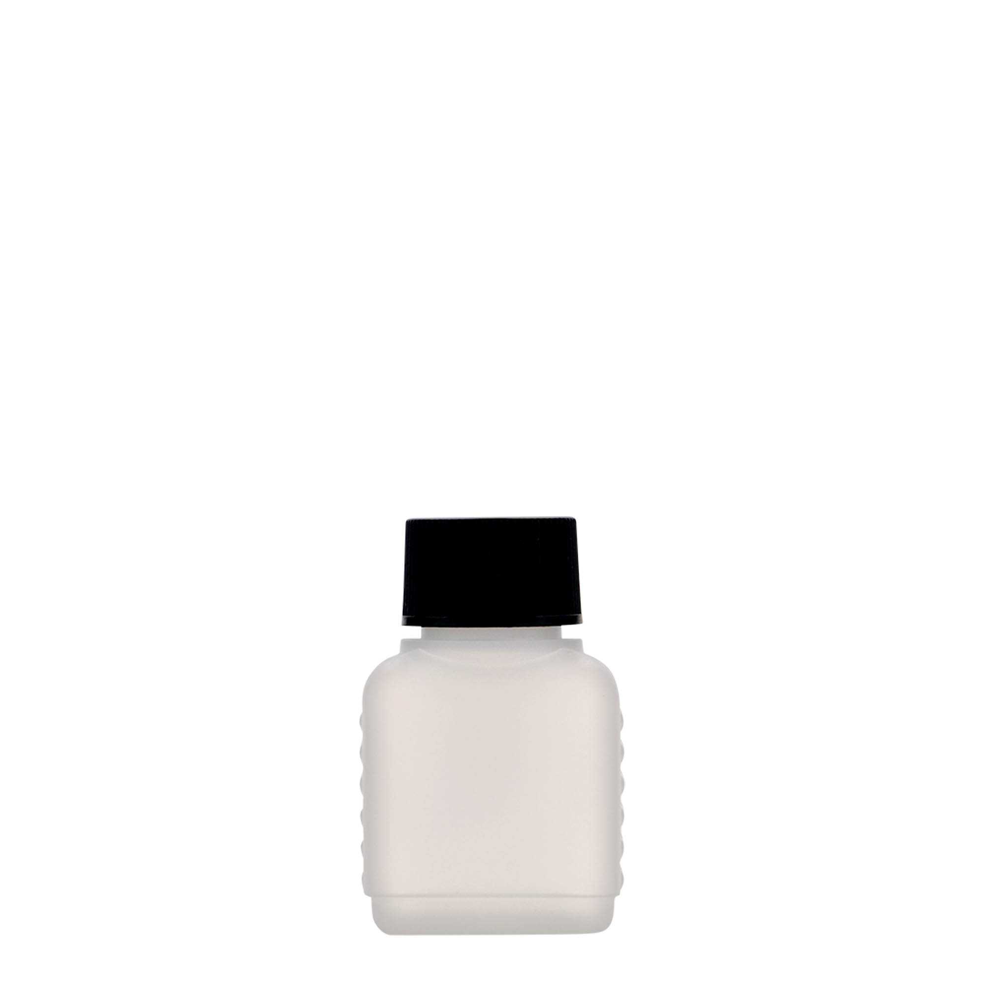 50 ml kanisterfles, rechthoekig, HDPE-kunststof, natuurlijk, opening: DIN 25