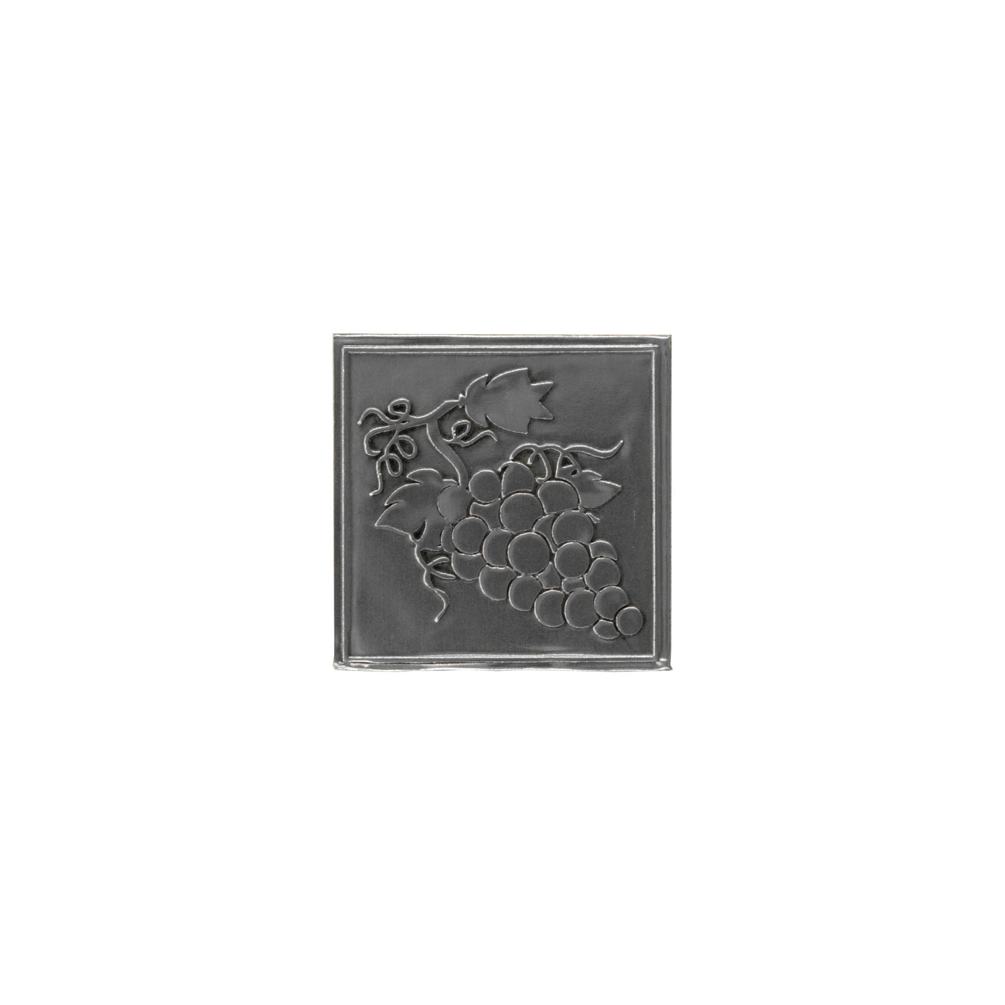 Tinlabel 'Druif', vierkant, metaal, zilver Tinlabel 'Druif', vierkant, metaal, zilver