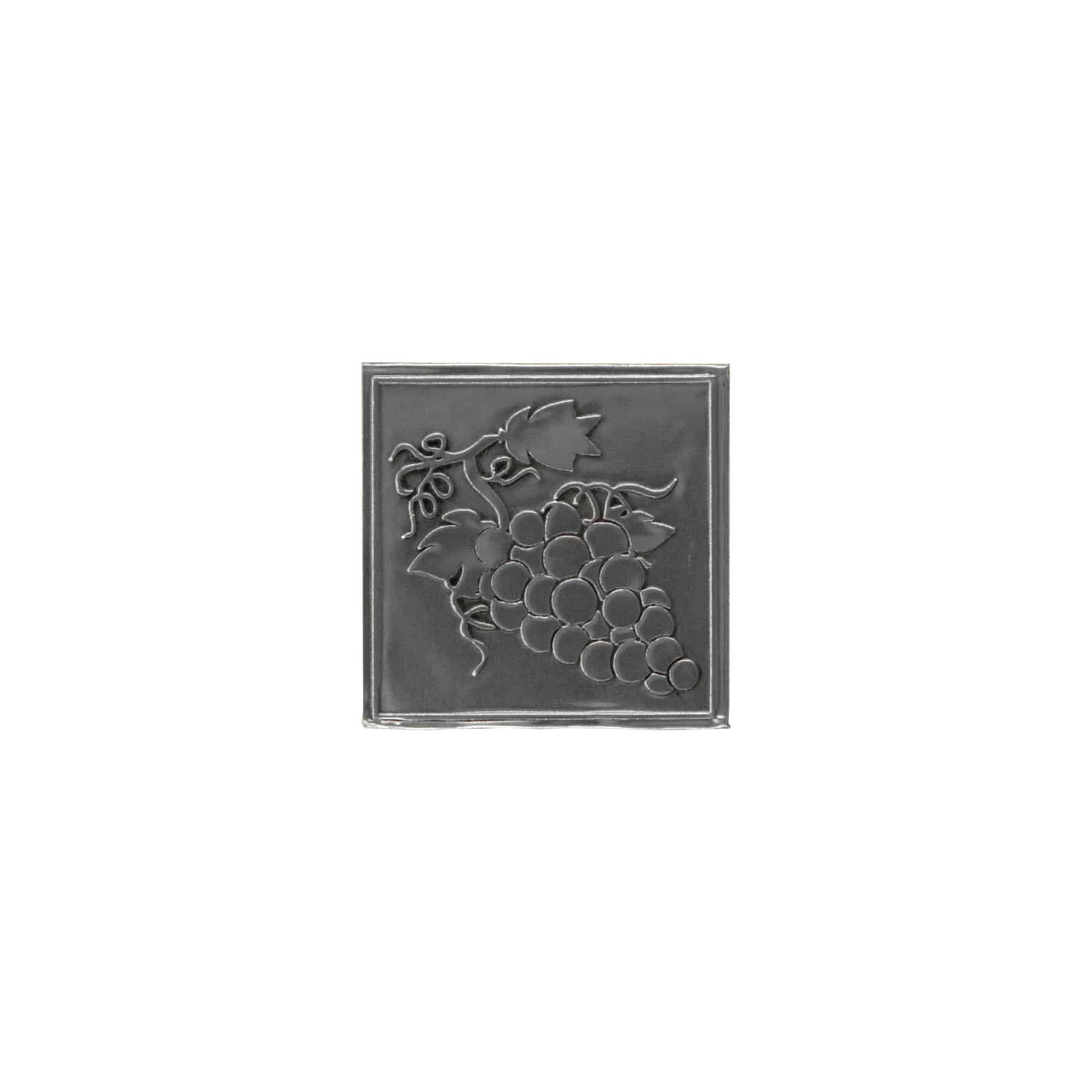 Tinlabel 'Druif', vierkant, metaal, zilver