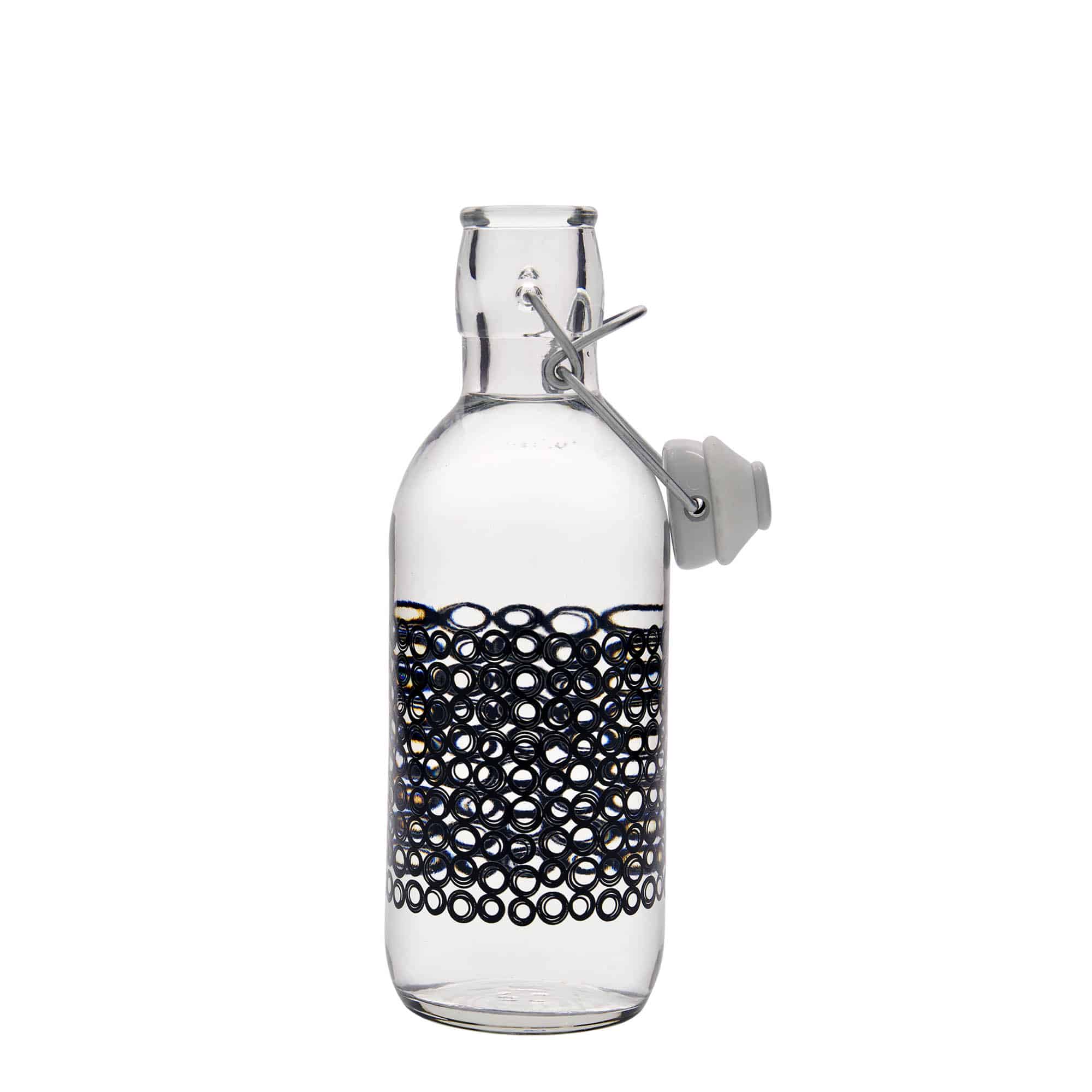 Glazen fles 'Emilia', 500 ml, motief: Circola nero, monding: beugelsluiting