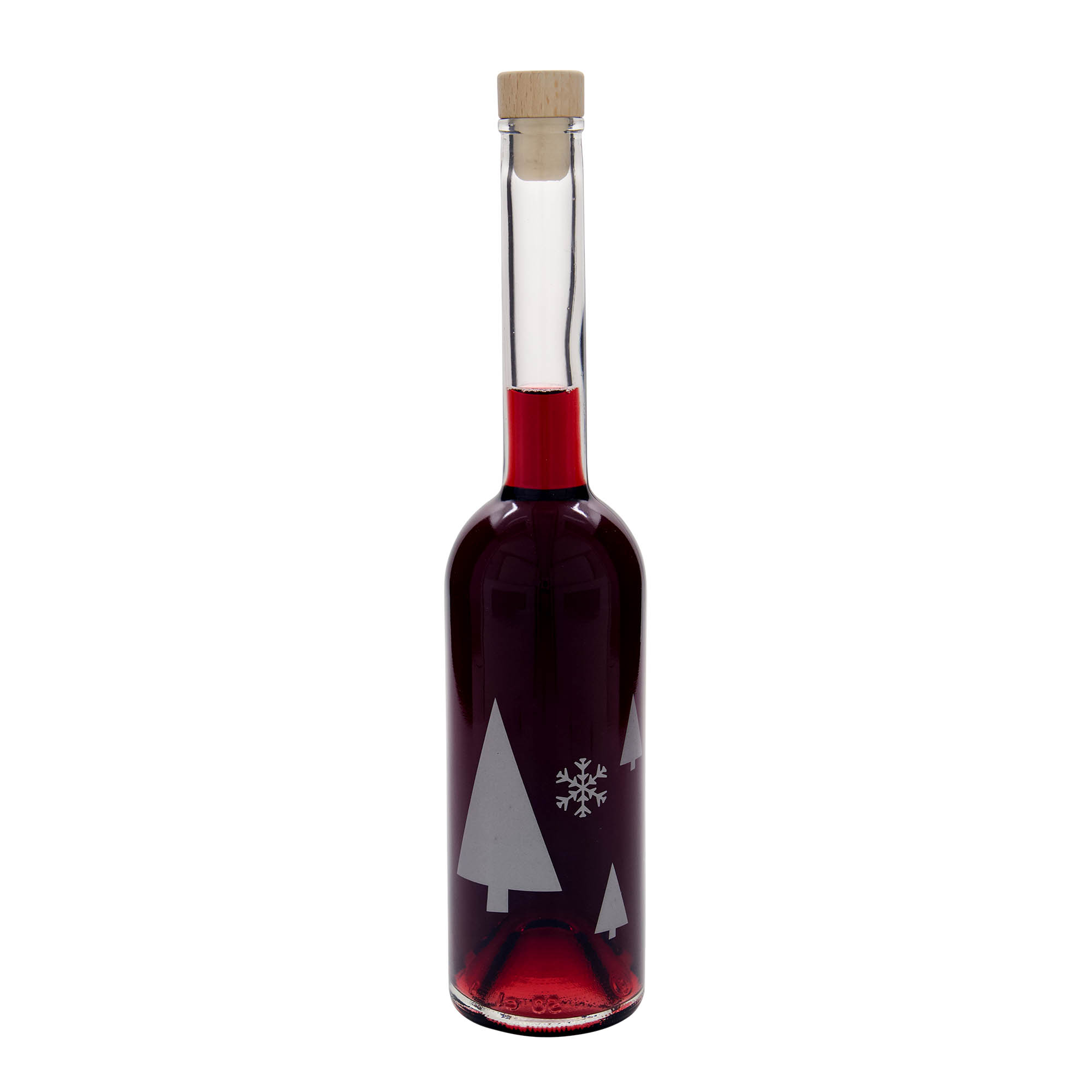 500 ml glazen fles 'Opera', motief: sneeuwvlokken, hals: kurk
