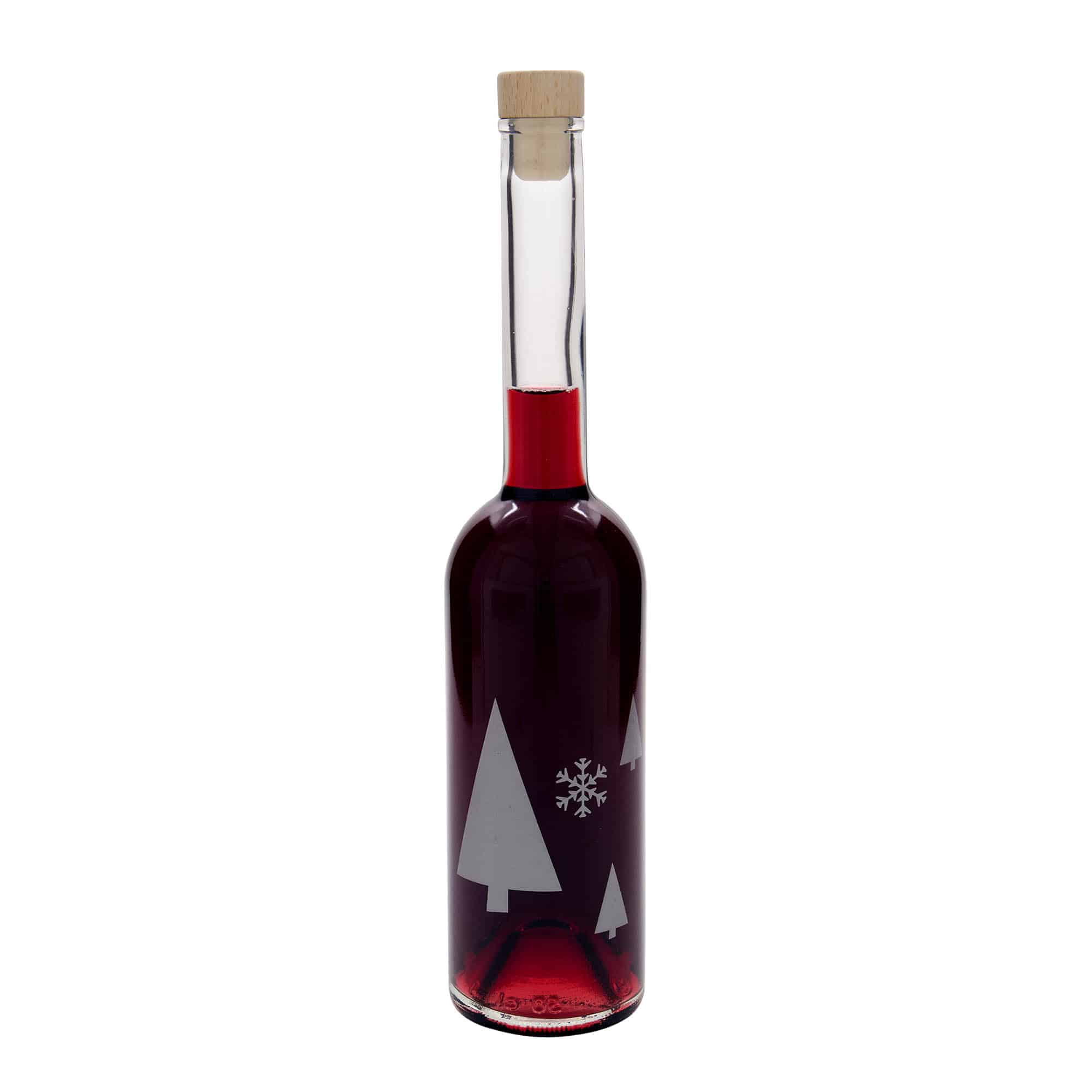 500 ml glazen fles 'Opera', motief: sneeuwvlokken, hals: kurk