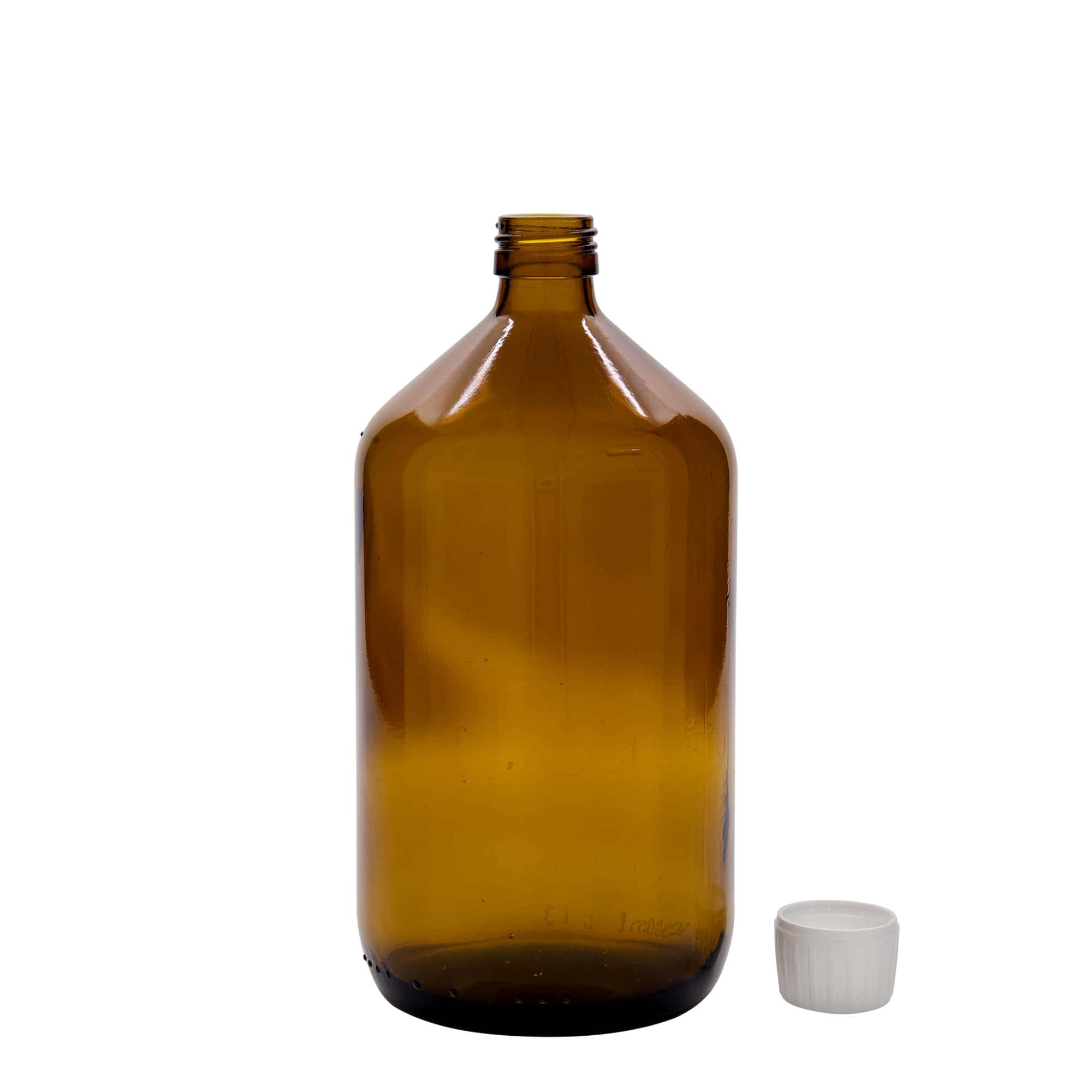 1.000 ml medicijnfles, bruin, glas, mondstuk: PP 28