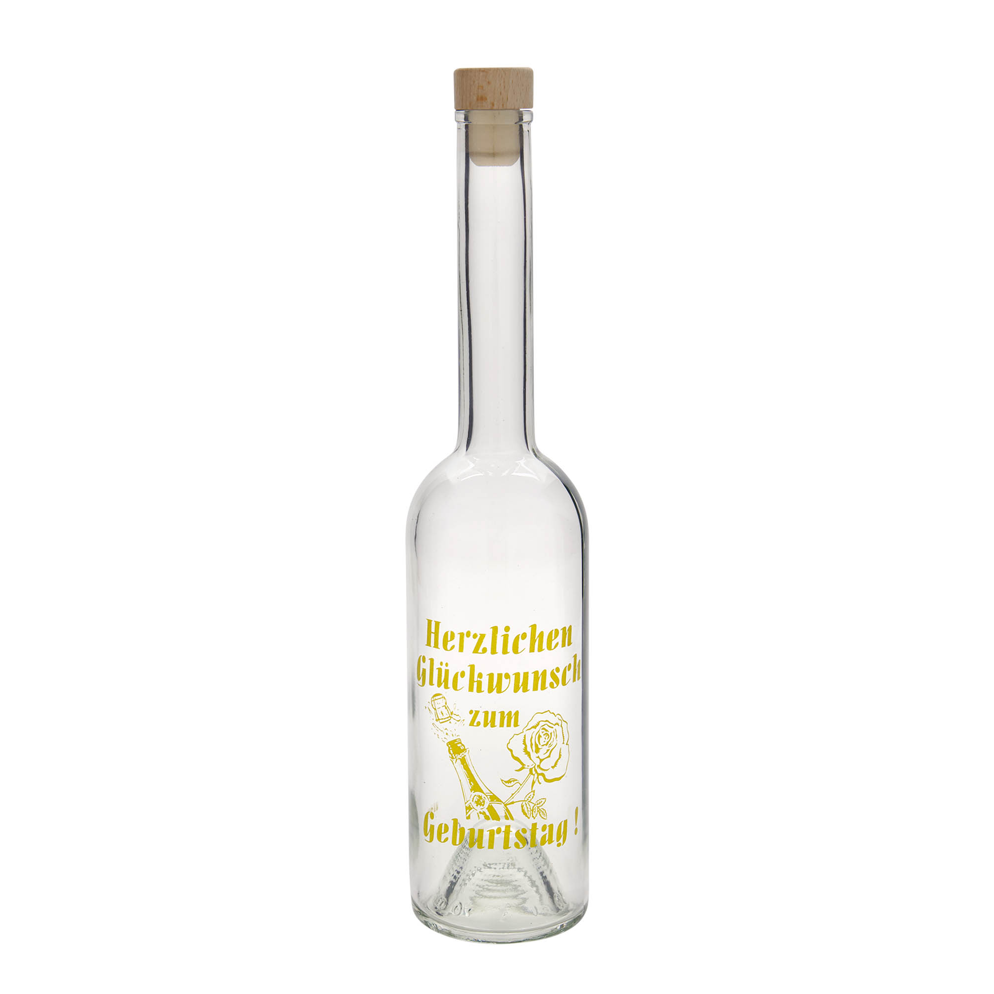 500 ml glazen fles 'Opera', motief: appel, opening: kurk