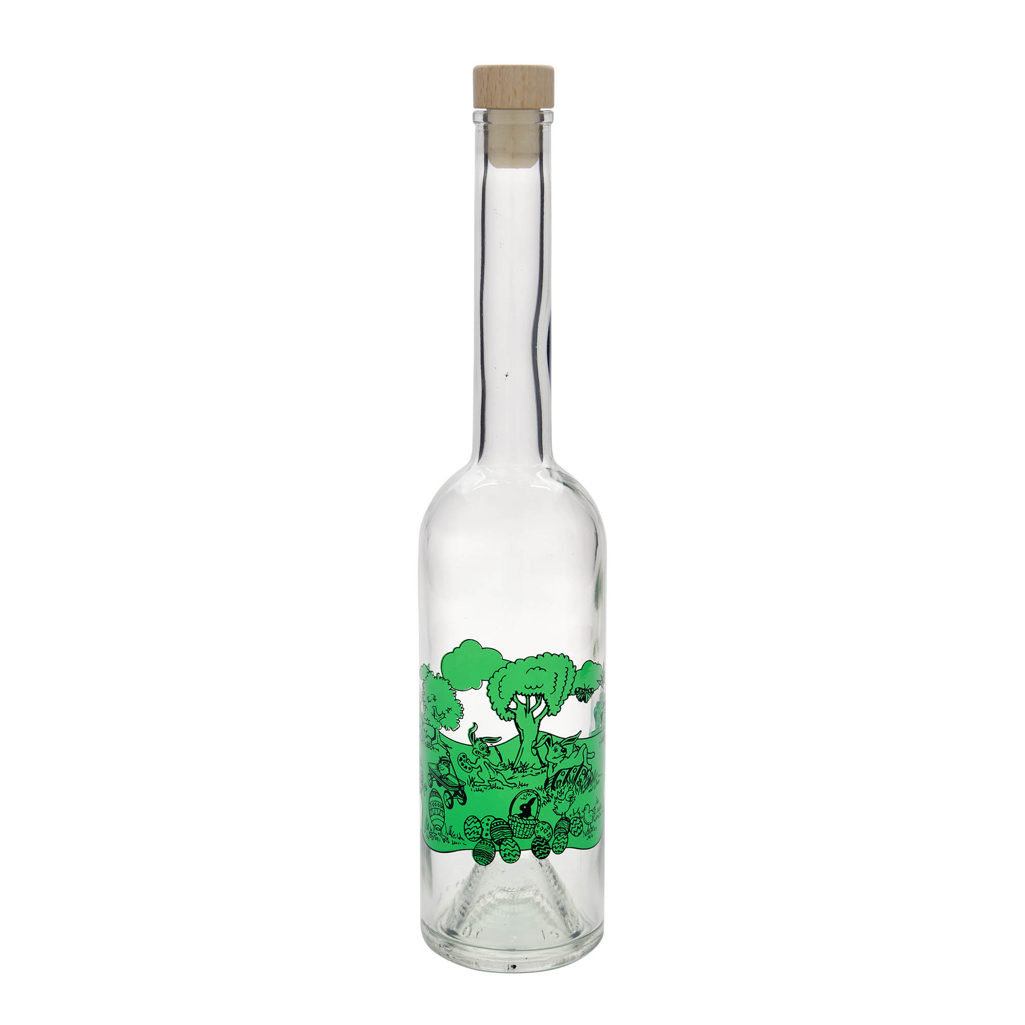500 ml glazen fles 'Opera', motief: Vrolijk Pasen, hals: kurk 500 ml glazen fles 'Opera', motief: Vrolijk Pasen, hals: kurk