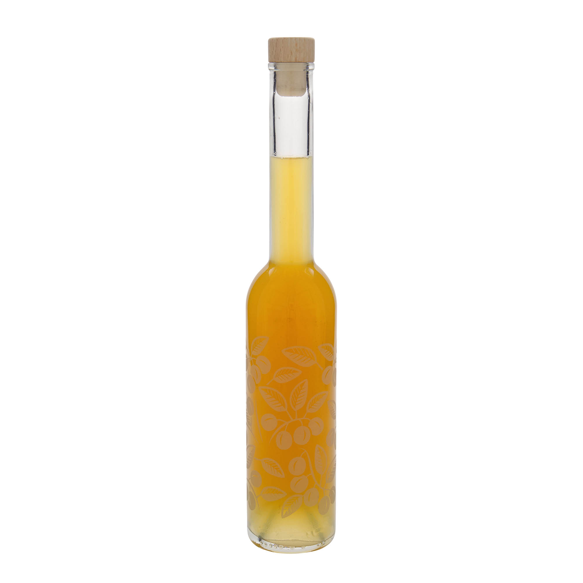 350 ml glazen fles 'Opera', motief: mirabellen, opening: kurk 350 ml glazen fles 'Opera', motief: mirabellen, opening: kurk
