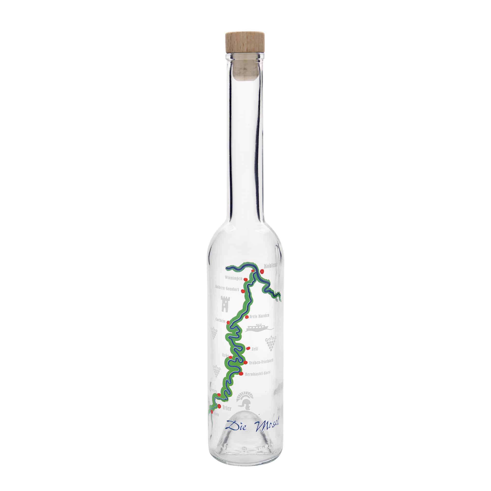 350 ml glazen fles 'Opera', motief: Moezel, hals: kurk