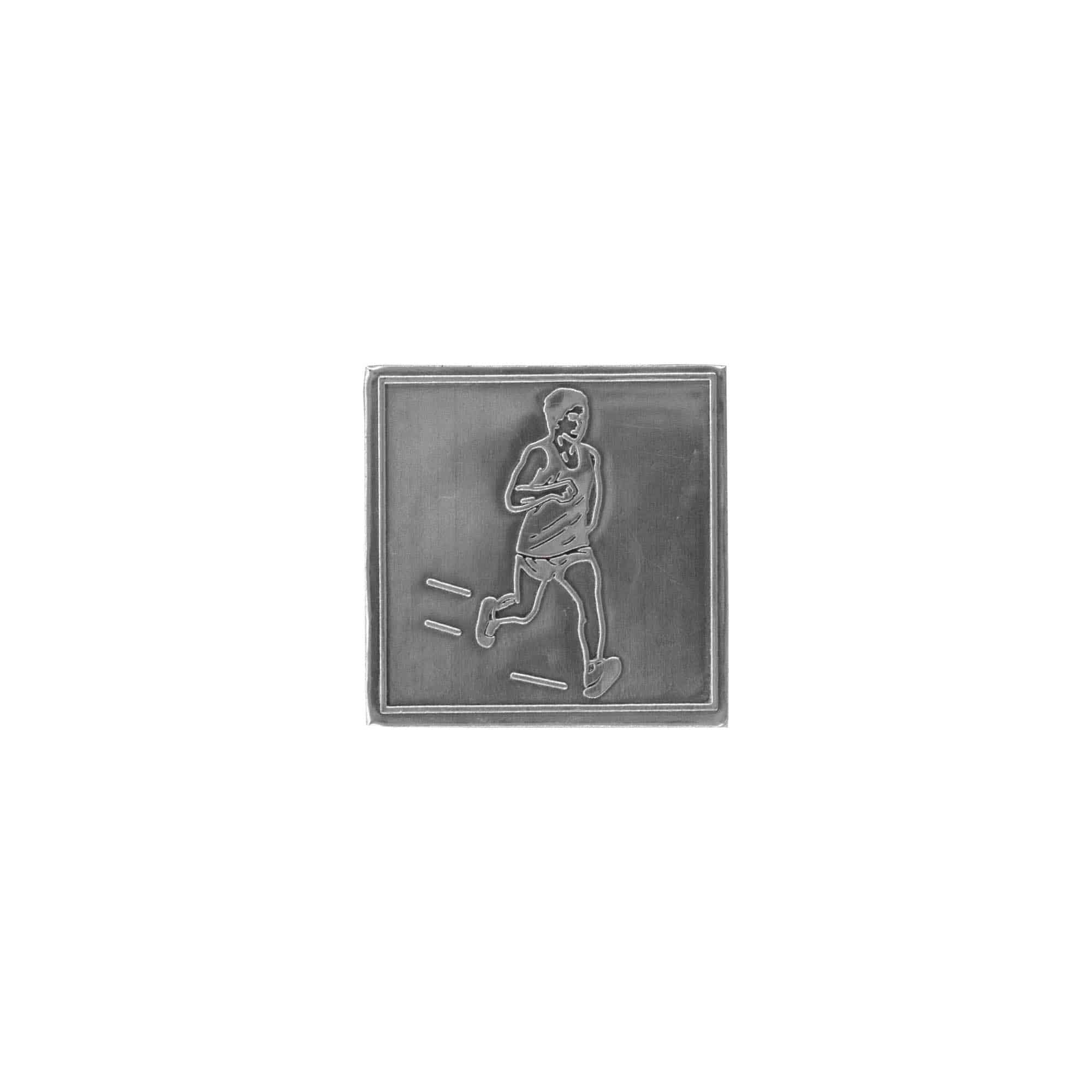 Tinnen etiket 'Jogger', vierkant, metaal, zilver Tinnen etiket 'Jogger', vierkant, metaal, zilver