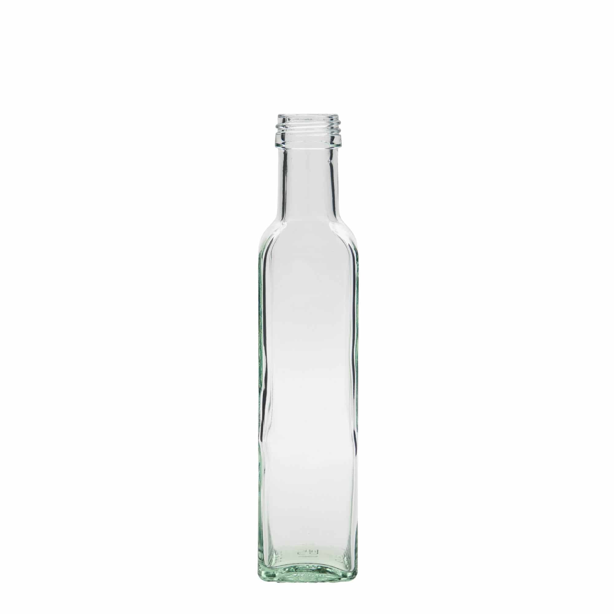Glazen fles 'Marasca', 250 ml, vierkant, monding: PP 31,5 Glazen fles 'Marasca', 250 ml, vierkant, monding: PP 31,5