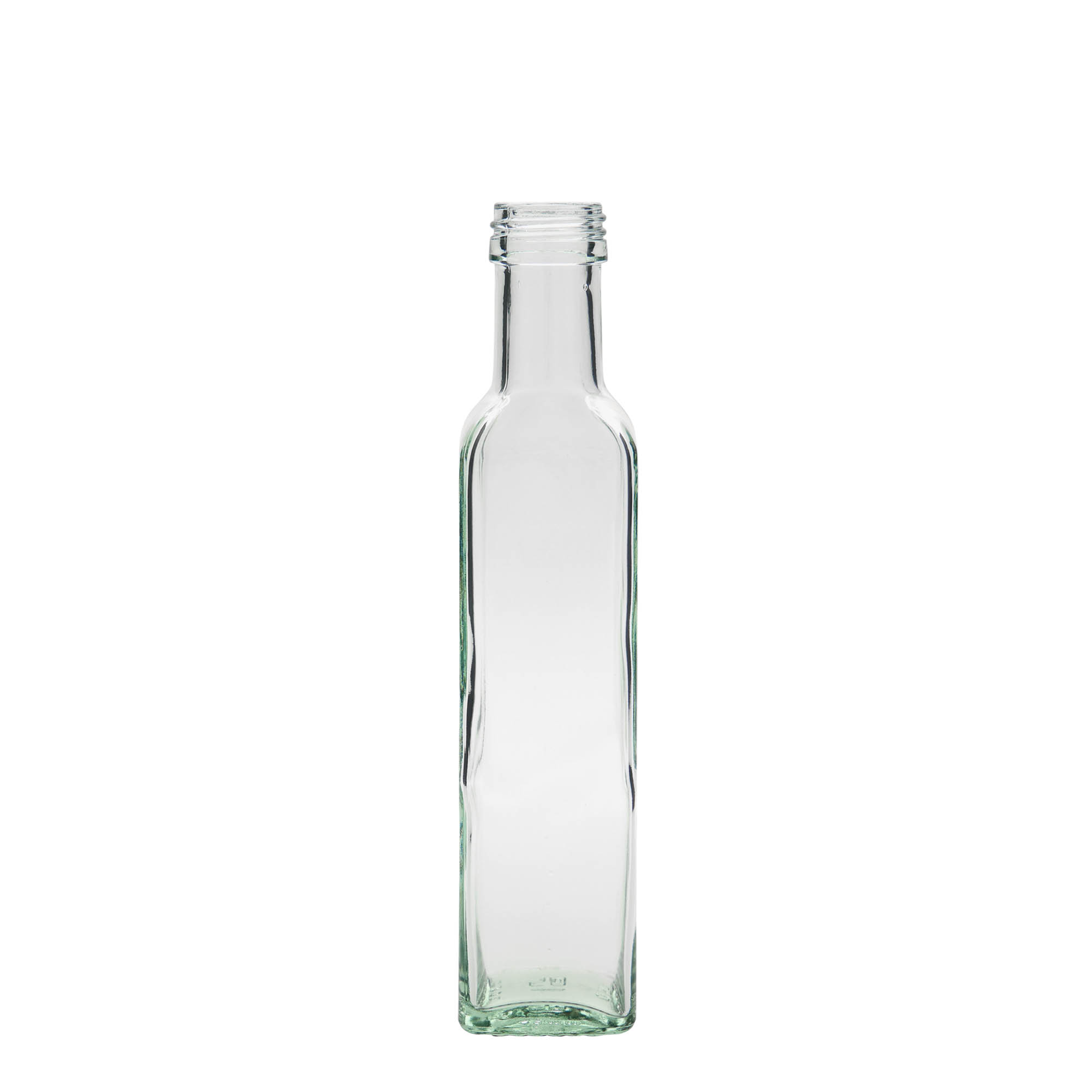 250 ml glazen fles 'Marasca', vierkant, opening: PP 31,5 250 ml glazen fles 'Marasca', vierkant, opening: PP 31,5