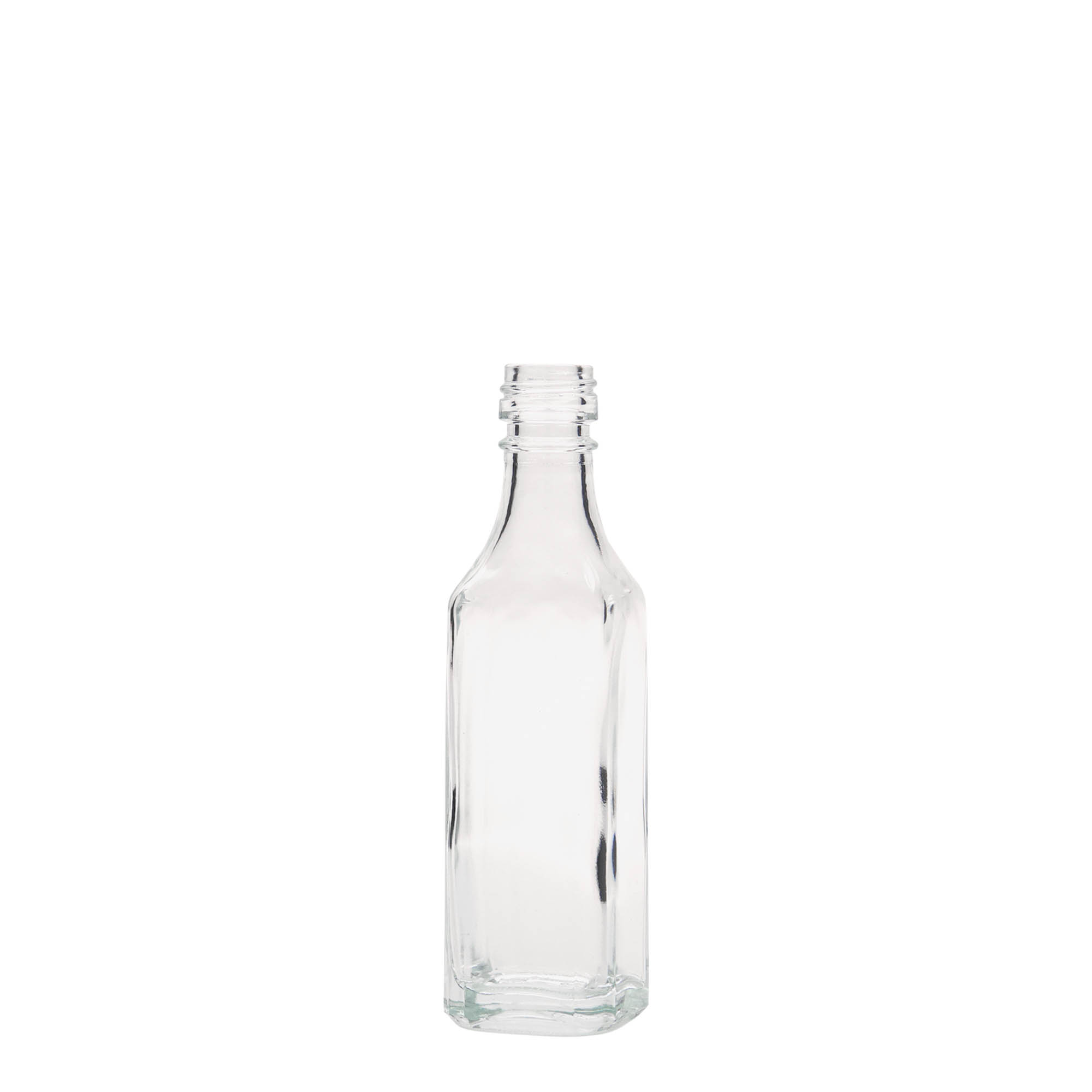 50 ml glazen fles 'Siena', vierkant, monding: PP 18 50 ml glazen fles 'Siena', vierkant, monding: PP 18
