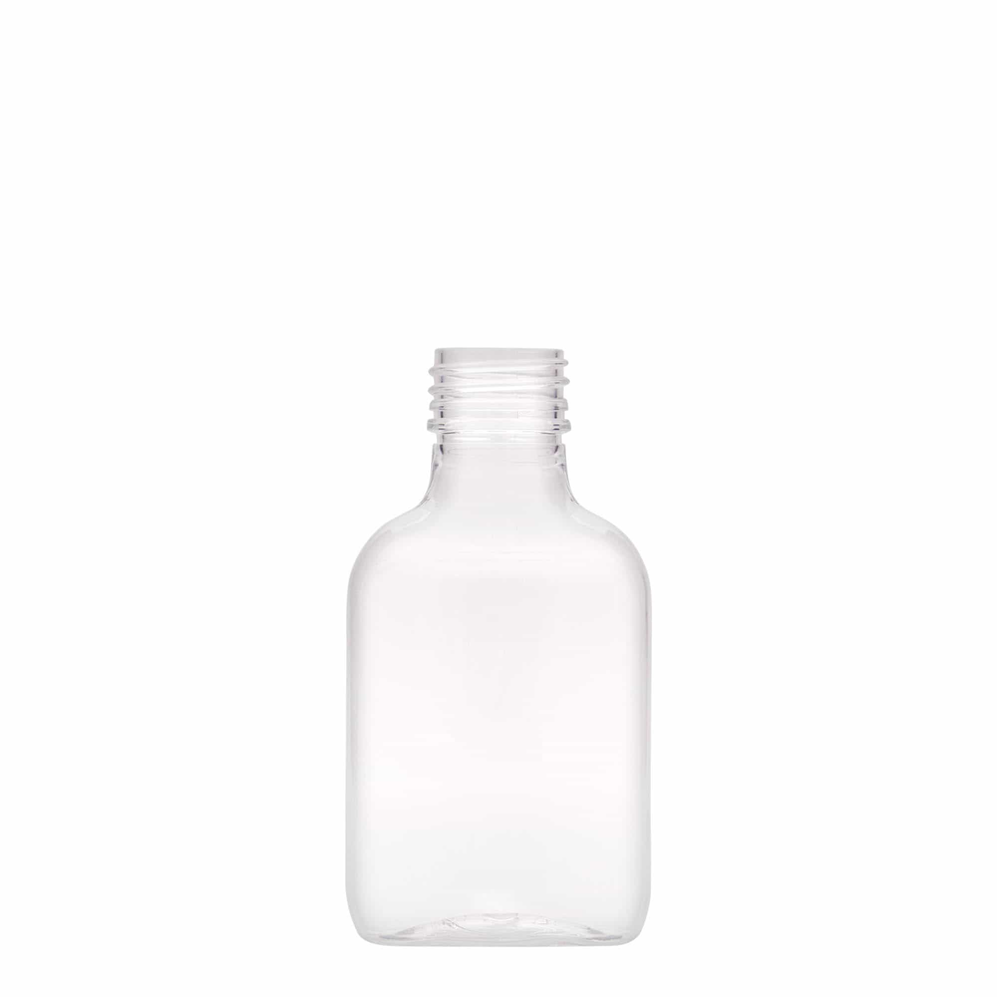 100 ml zakfles, ovaal, PET-kunststof, mondstuk: PP 28 100 ml zakfles, ovaal, PET-kunststof, mondstuk: PP 28