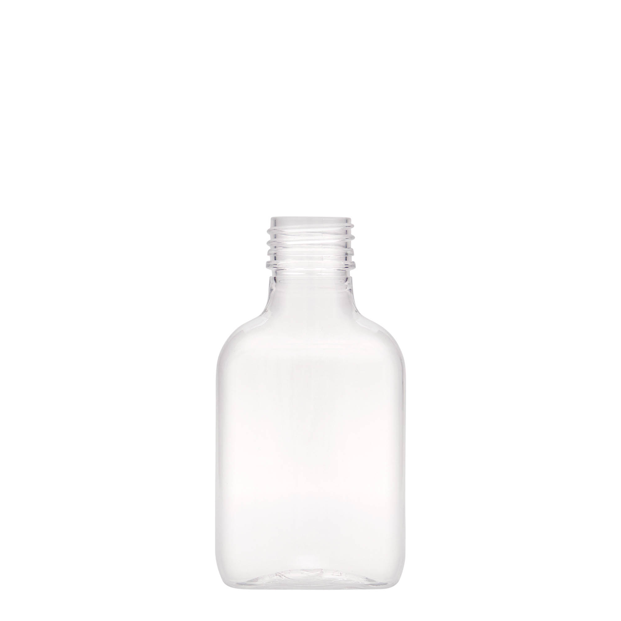 100 ml zakfles, ovaal, PET-kunststof, mondstuk: PP 28 100 ml zakfles, ovaal, PET-kunststof, mondstuk: PP 28