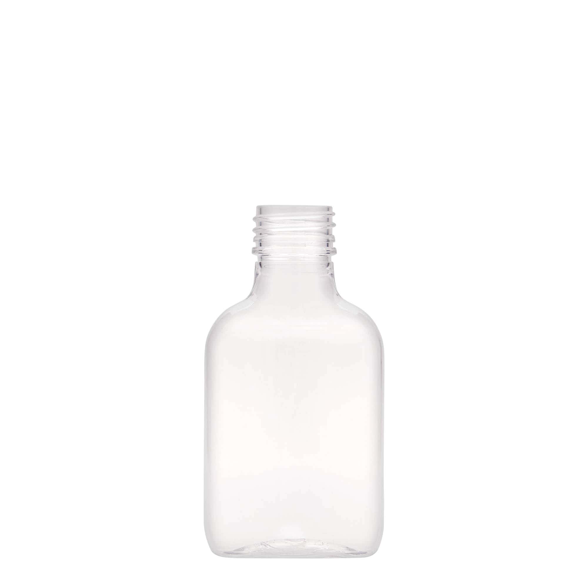 100 ml zakfles, ovaal, PET-kunststof, mondstuk: PP 28
