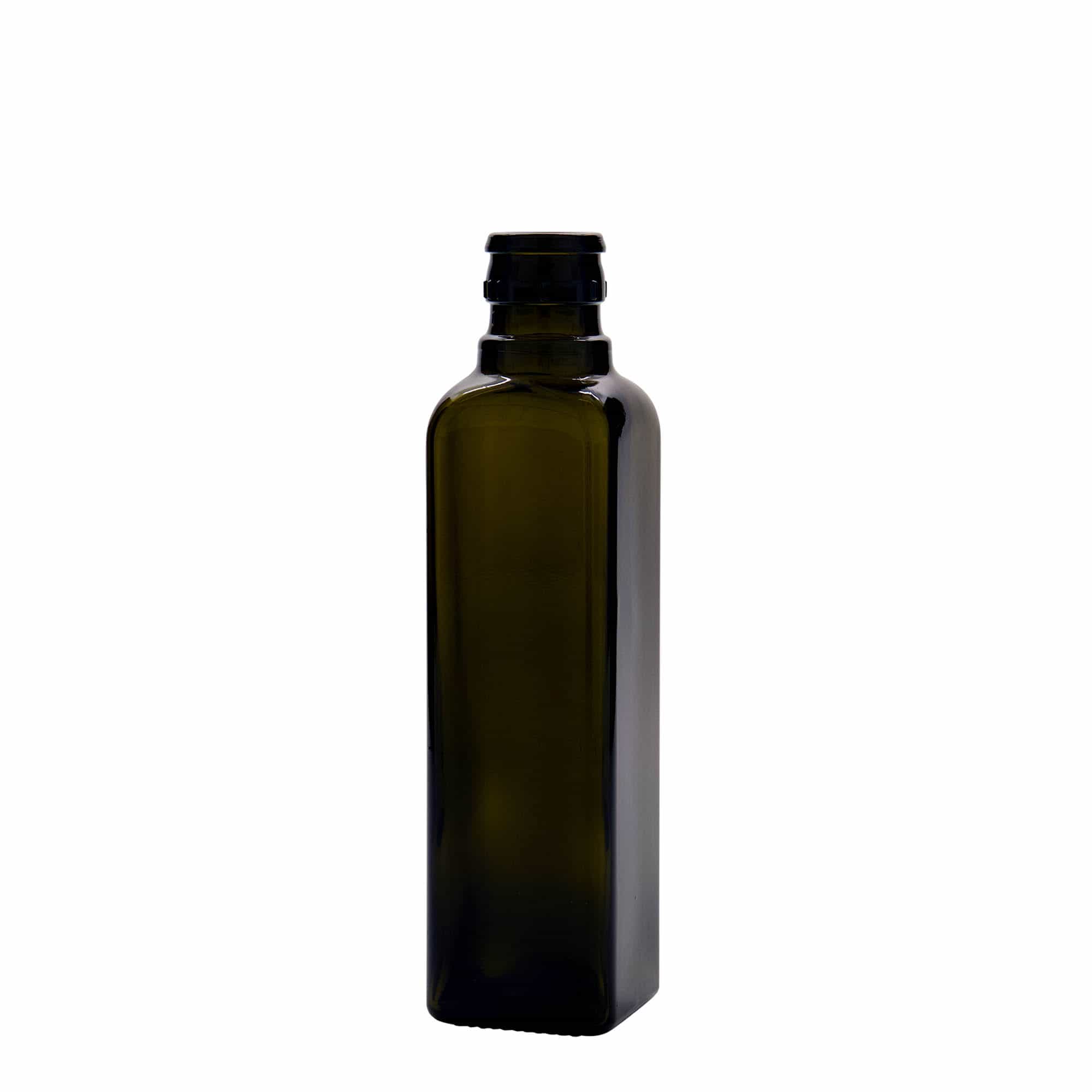 Azijn-/oliefles 'Quadra', 250 ml, glas, vierkant, antiekgroen, monding: DOP