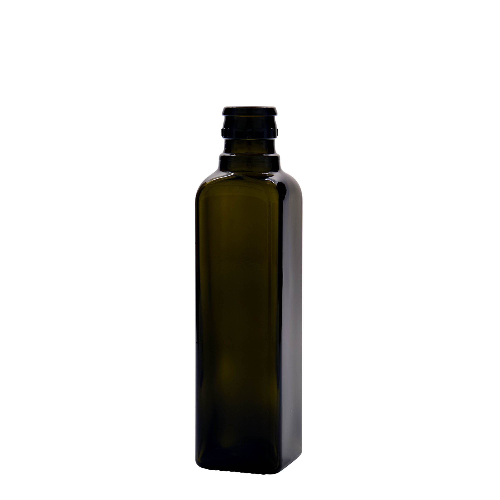 250 ml azijn-/olieflacon 'Quadra', glas, vierkant, antiekgroen, hals: DOP