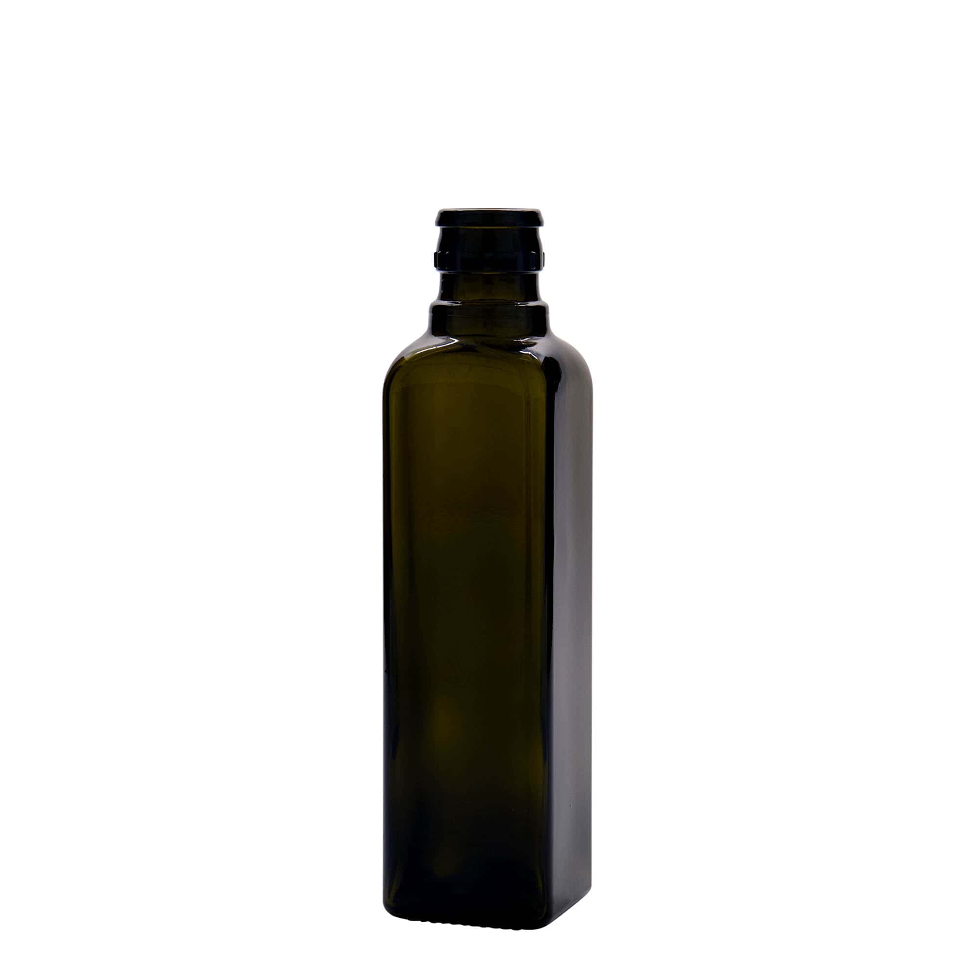 250 ml azijn-/olieflacon 'Quadra', glas, vierkant, antiekgroen, hals: DOP