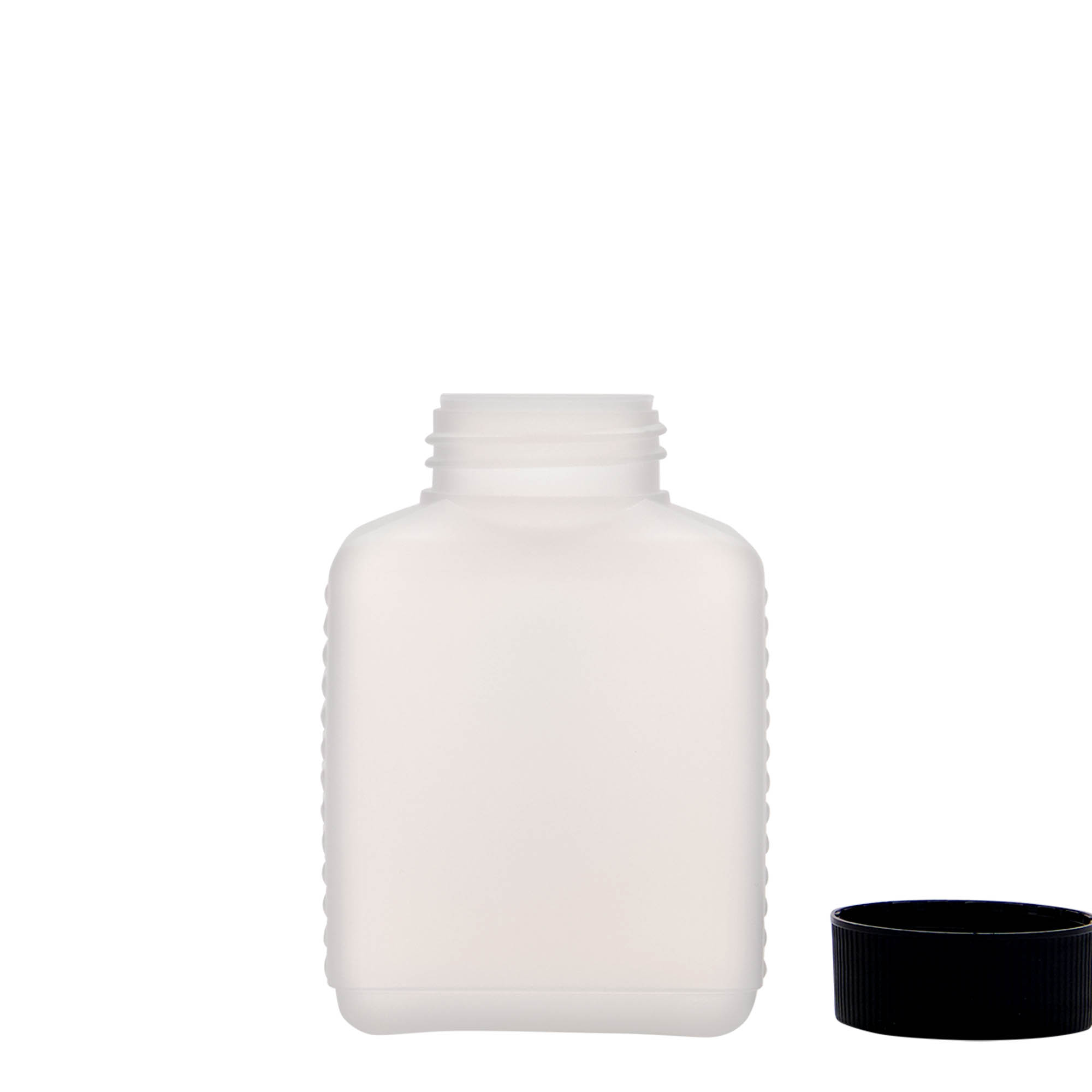 250 ml brede halsfles, rechthoekig, HDPE-kunststof, naturel, opening: DIN 40 EPE 250 ml brede halsfles, rechthoekig, HDPE-kunststof, naturel, opening: DIN 40 EPE
