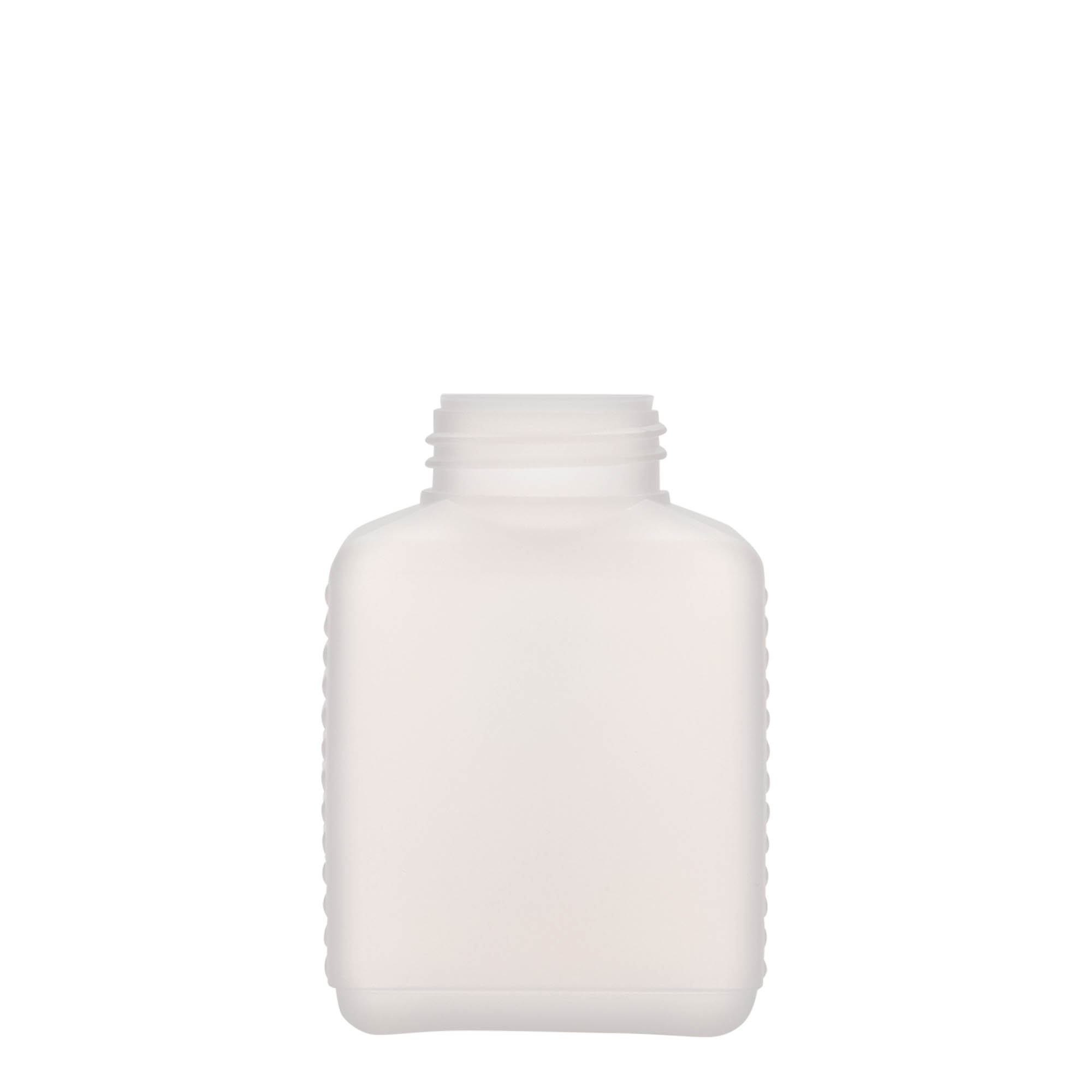 250 ml brede halsfles, rechthoekig, HDPE-kunststof, naturel, opening: DIN 40 EPE 250 ml brede halsfles, rechthoekig, HDPE-kunststof, naturel, opening: DIN 40 EPE