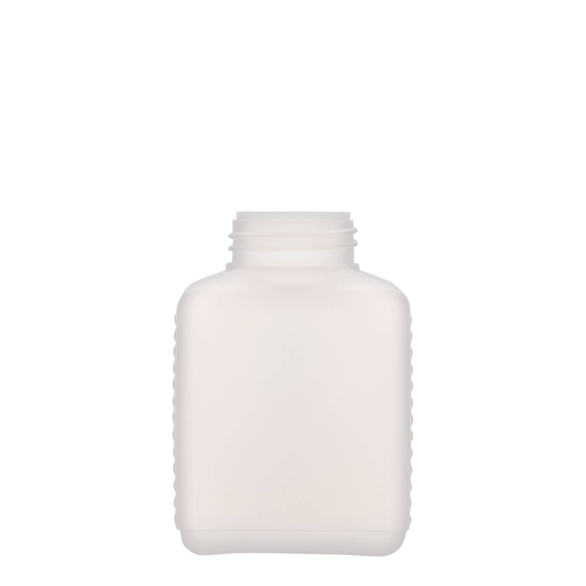 250 ml brede halsfles, rechthoekig, HDPE-kunststof, naturel, opening: DIN 40 EPE