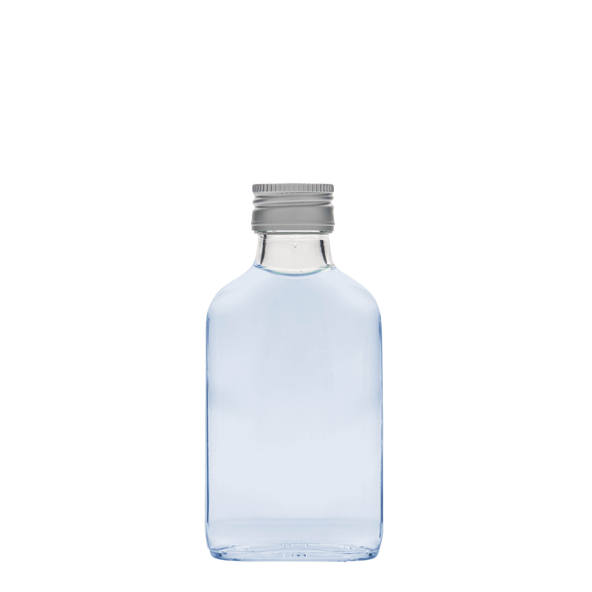 100 ml zakfles, rechthoekig, glas, opening: PP 28
