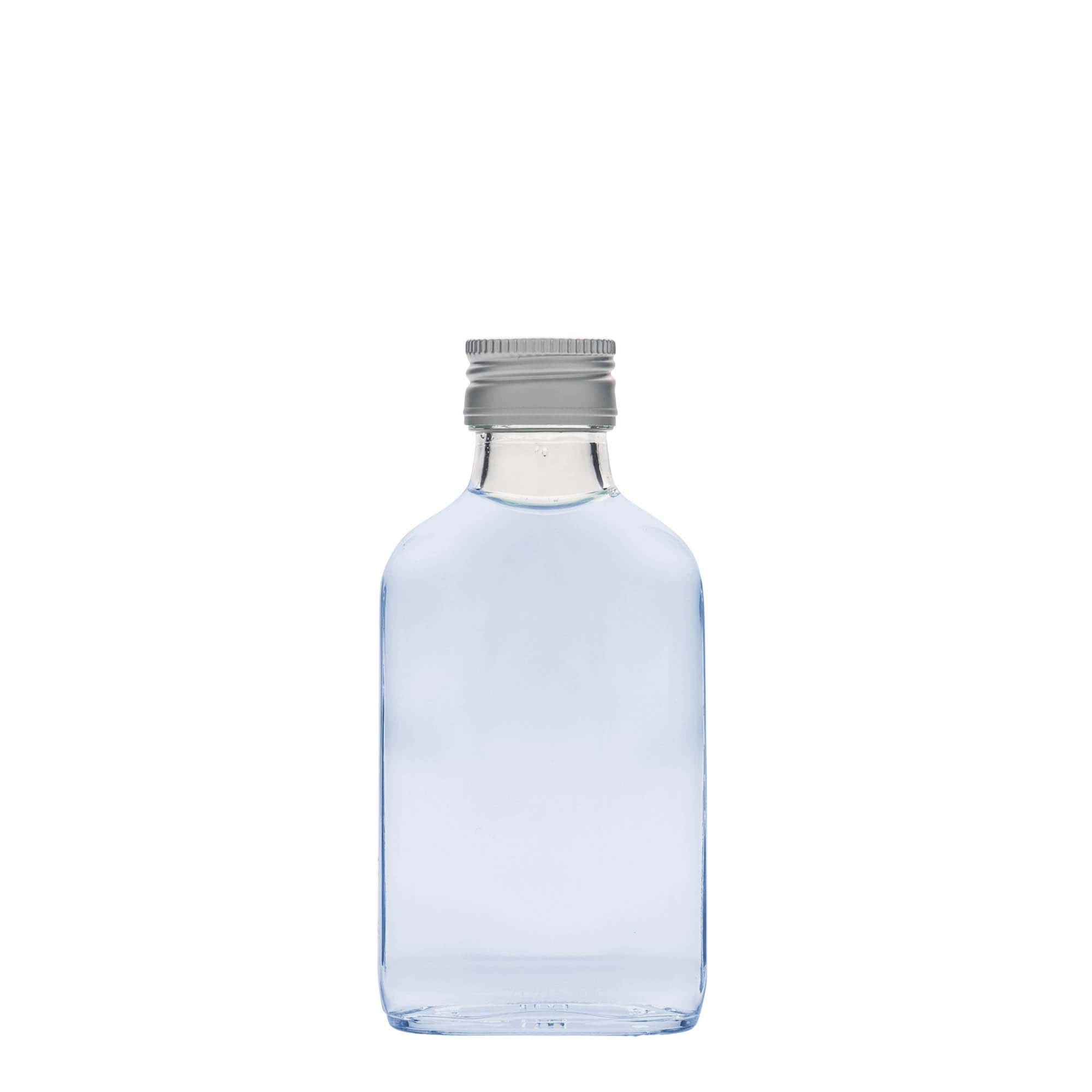 100 ml zakfles, rechthoekig, glas, opening: PP 28