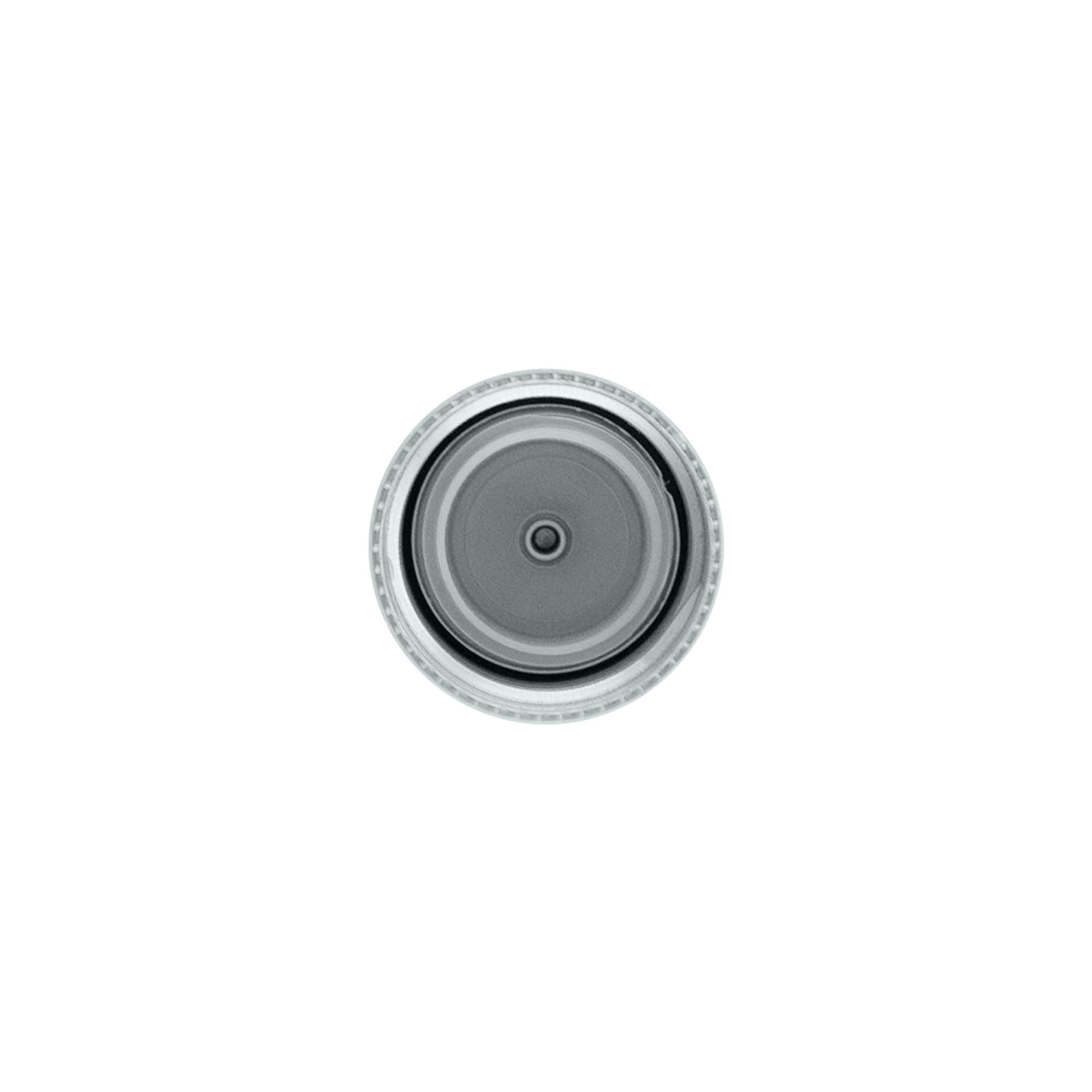 Schroefdop met spuitinzet, PP-kunststof, zilver, voor mondstuk: 24/410 Schroefdop met spuitinzet, PP-kunststof, zilver, voor mondstuk: 24/410