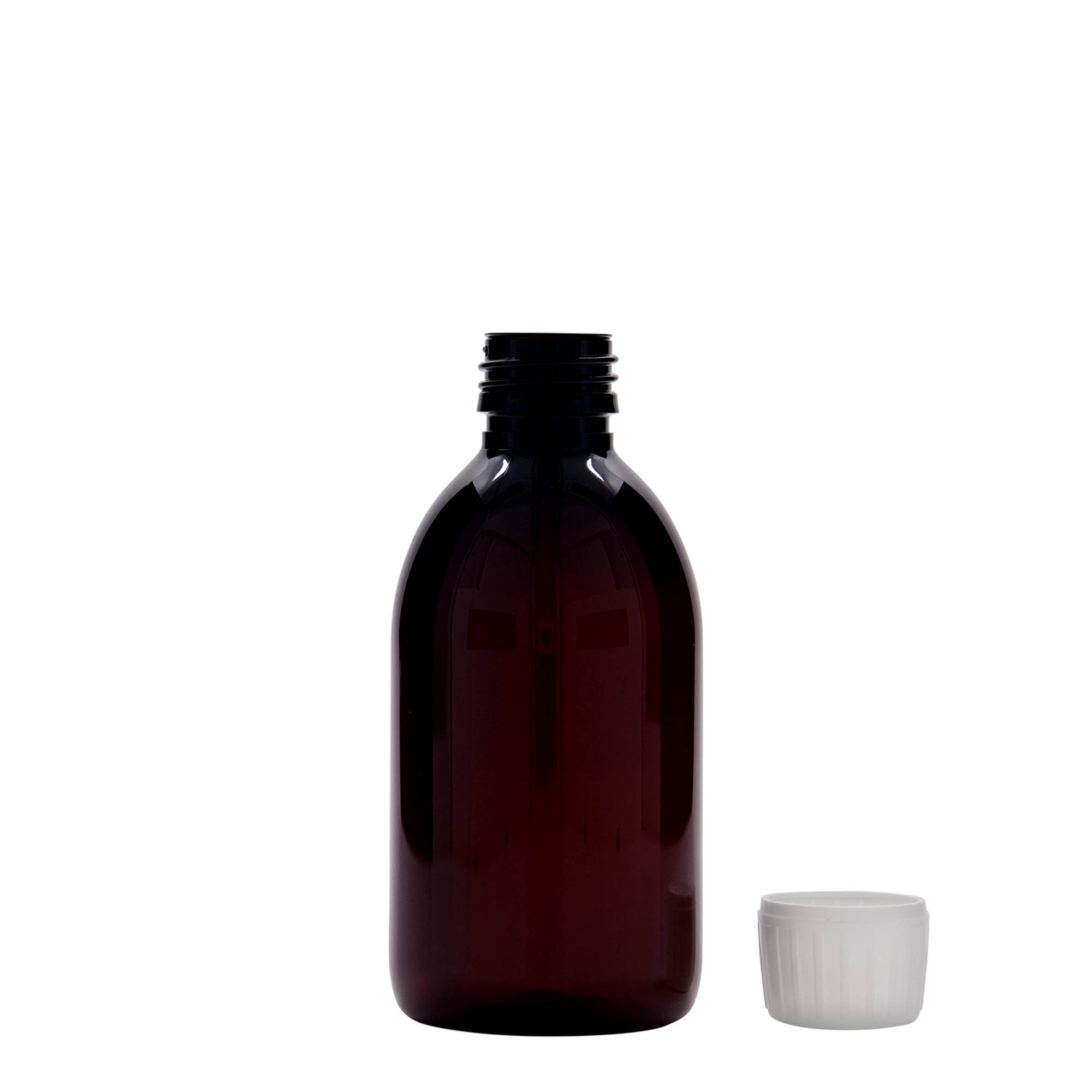 250 ml PET-medische fles, bruin, kunststof, opening: PP 28