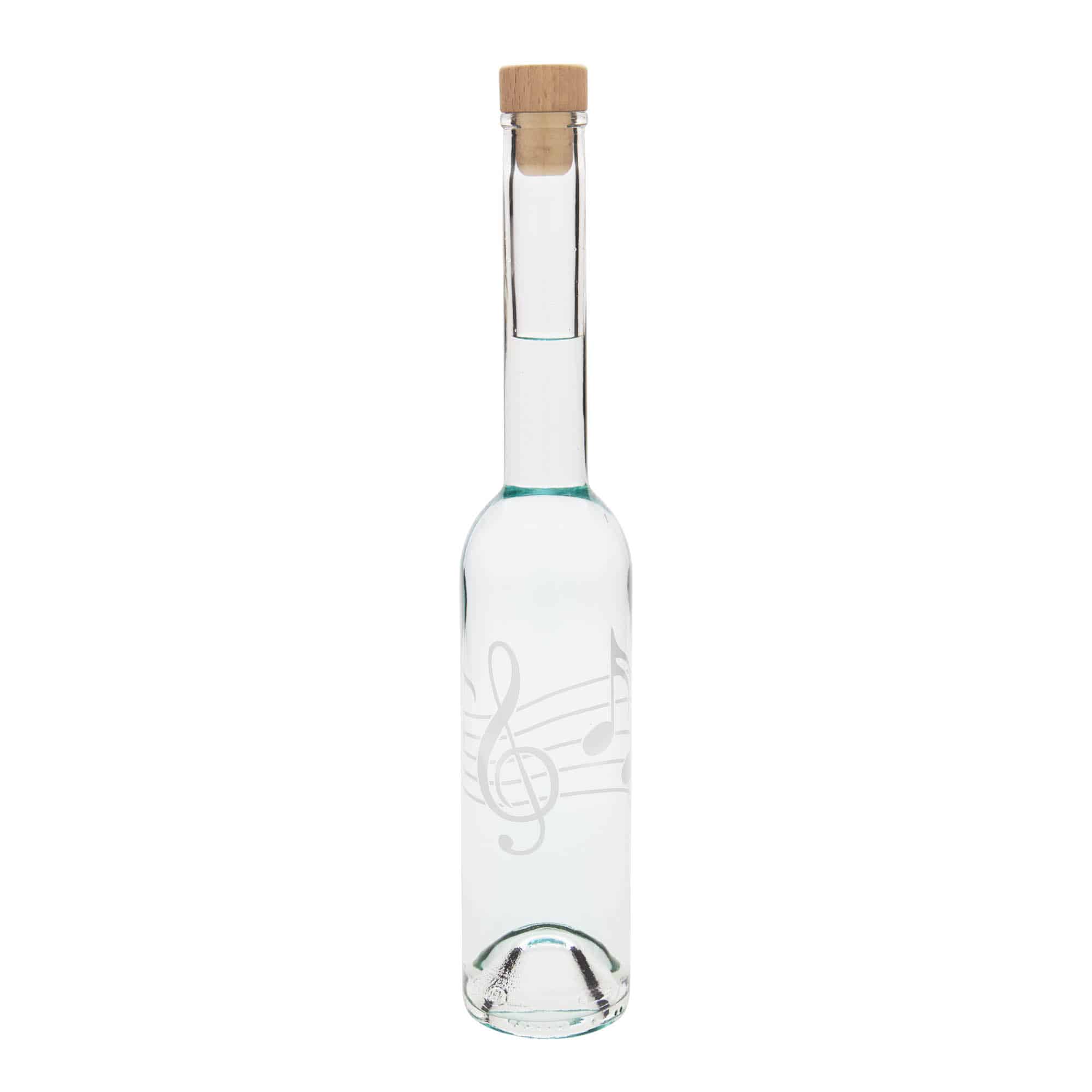 350 ml glazen fles 'Opera', motief: muzieknoten, opening: kurk