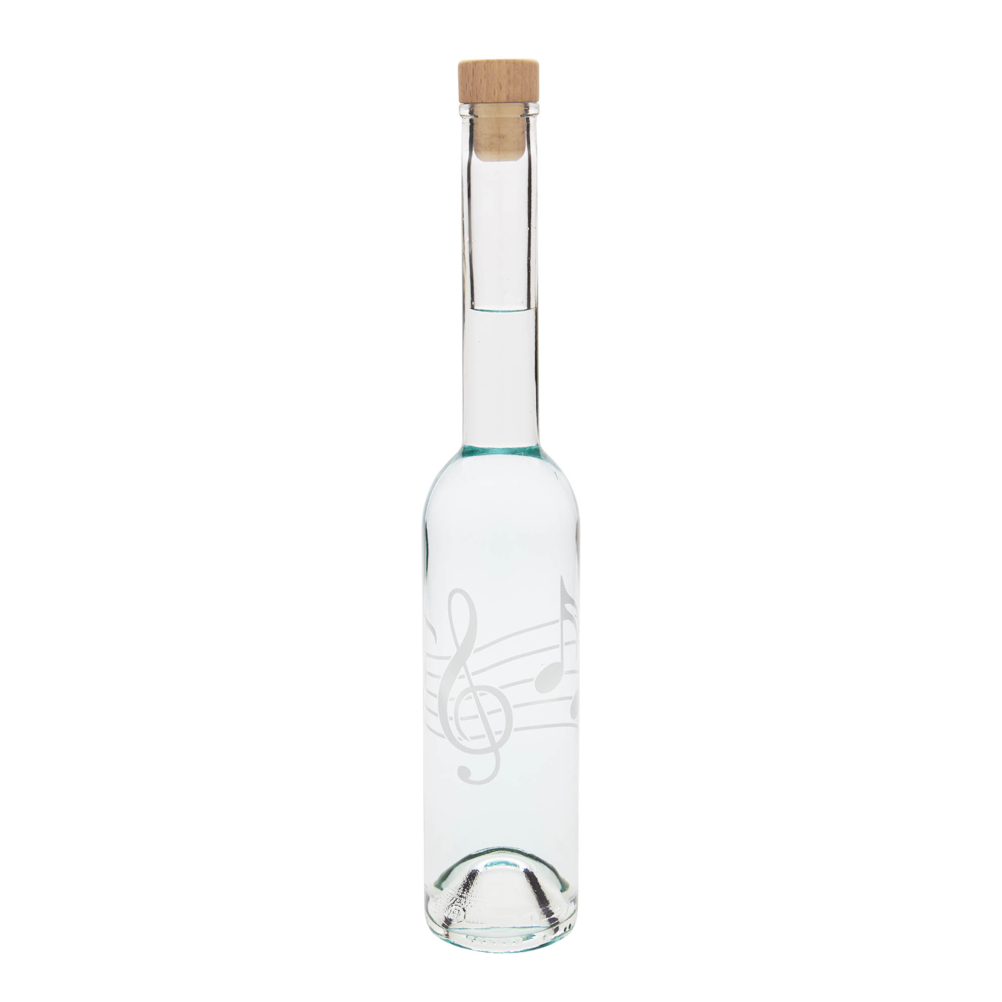 350 ml glazen fles 'Opera', motief: muzieknoten, opening: kurk 350 ml glazen fles 'Opera', motief: muzieknoten, opening: kurk