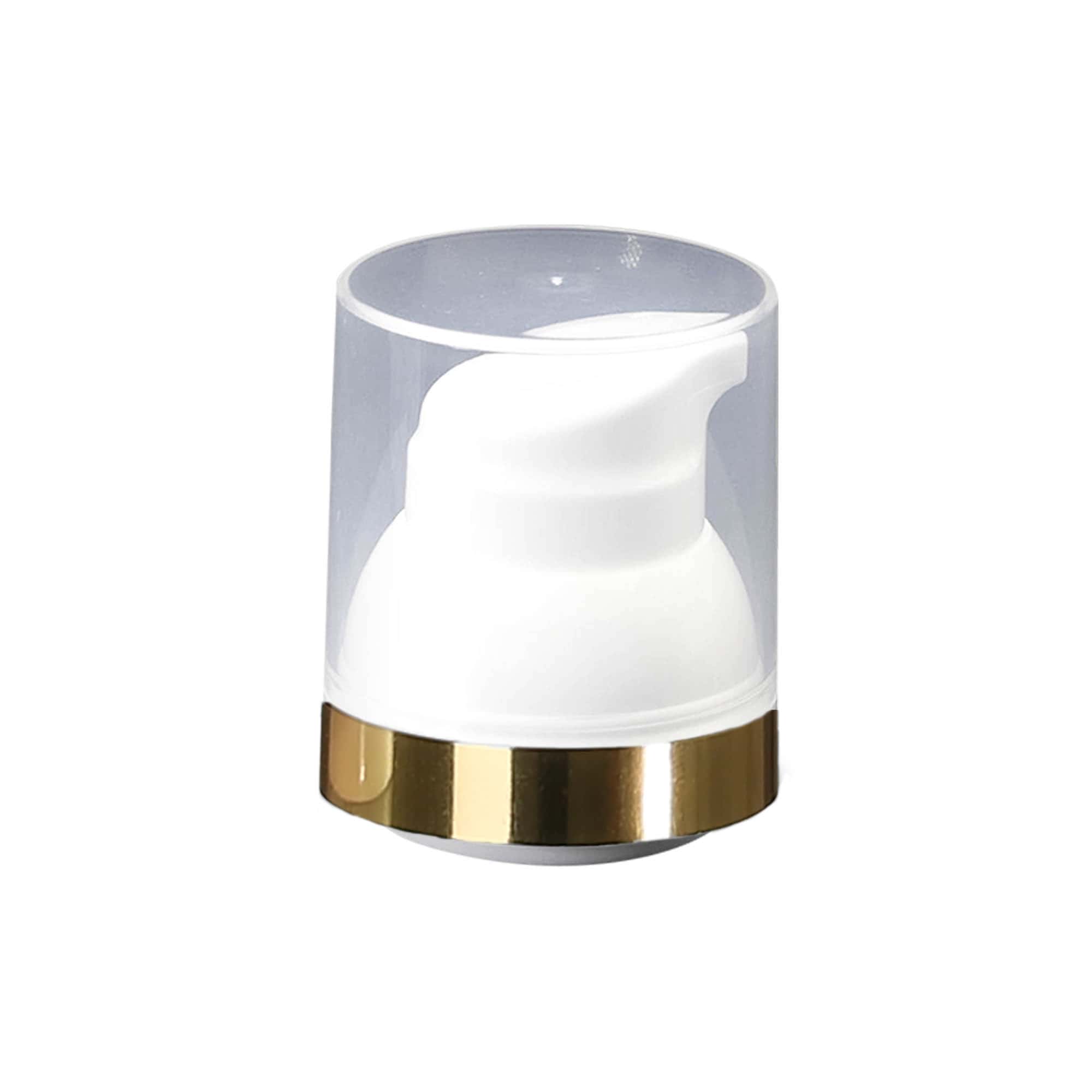 Airless dispenser pompkop „Mezzo“, type D, PP-kunststof, wit met gouden rand en heldere dop