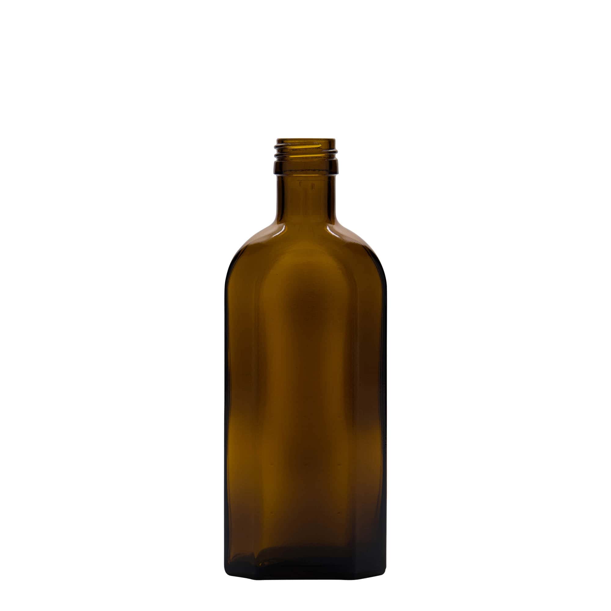 250 ml medicijnfles Meplat, ovaal, glas, bruin, opening: PP 28