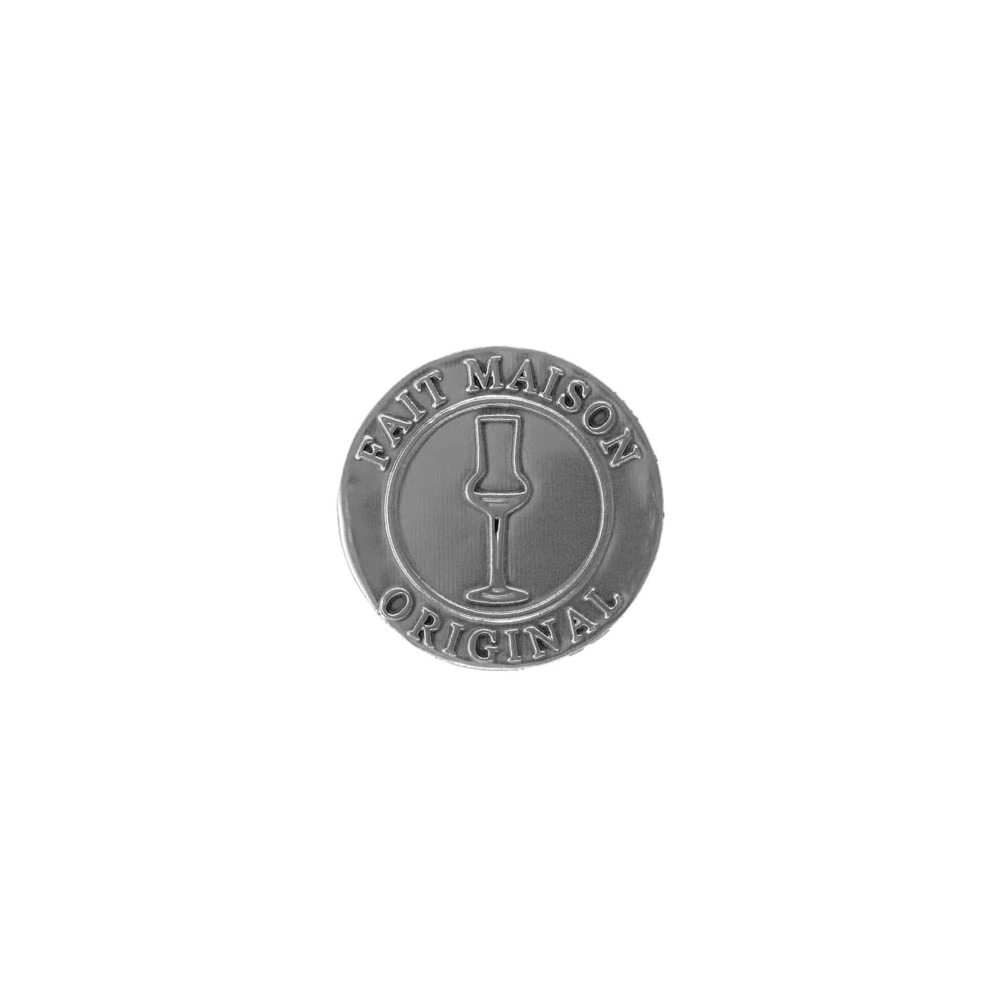 Tinnen etiket 'Fait Maison', rond, metaal, zilver Tinnen etiket 'Fait Maison', rond, metaal, zilver