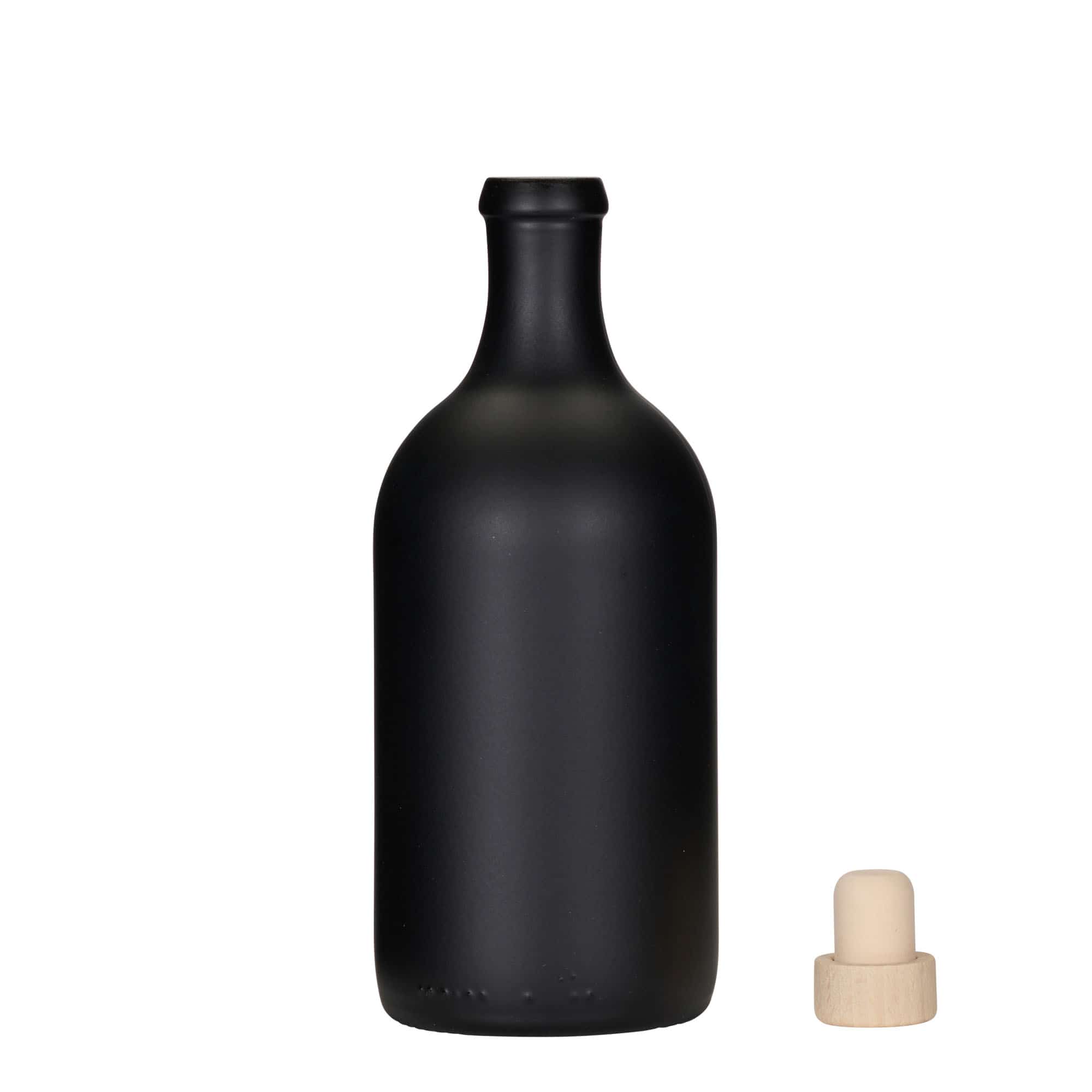 Glazen fles 'Ginevra Leggera', 500 ml, zwart, monding: kurk
