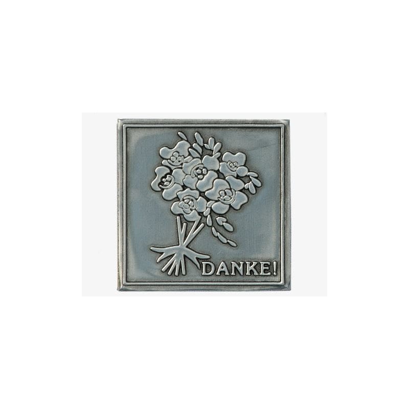 Tinlabel 'Danke', vierkant, metaal, zilver