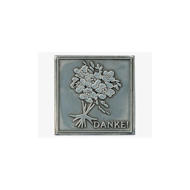 Tinlabel 'Danke', vierkant, metaal, zilver Tinlabel 'Danke', vierkant, metaal, zilver
