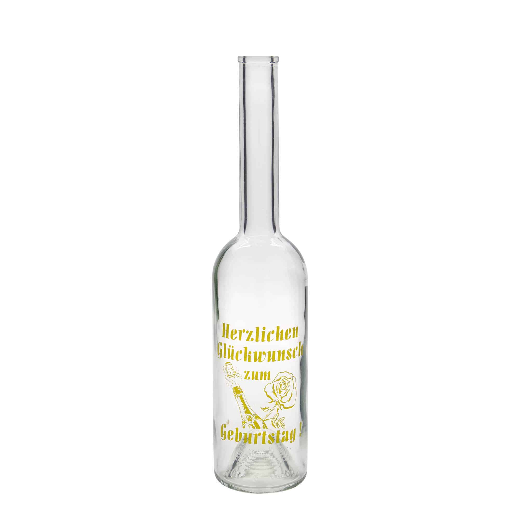 500 ml glazen fles 'Opera', motief: verjaardagsfles, opening: kurk 500 ml glazen fles 'Opera', motief: verjaardagsfles, opening: kurk