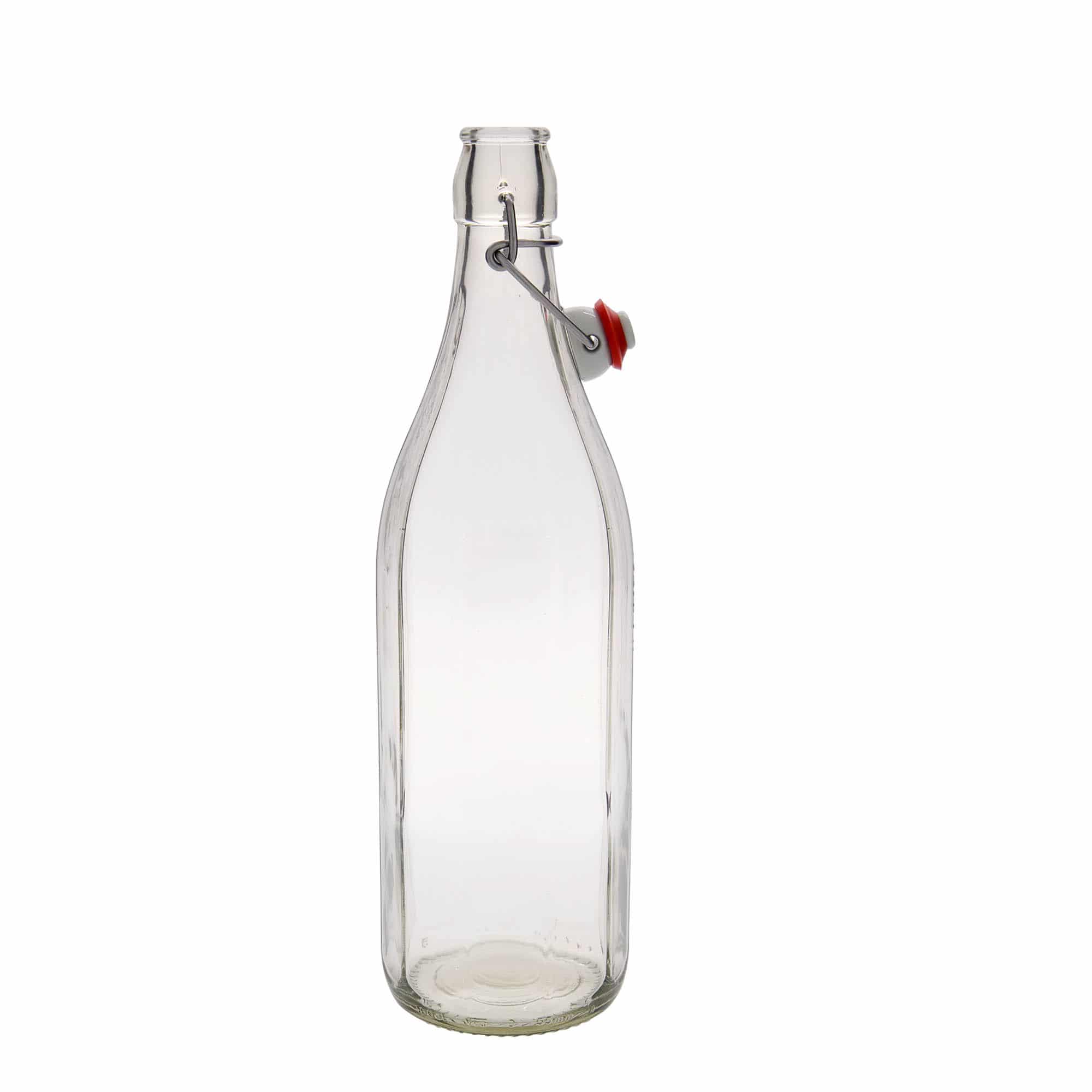 1.000 ml glazen fles 'Bravo' #, tienhoekig, mondstuk: beugelverschluss