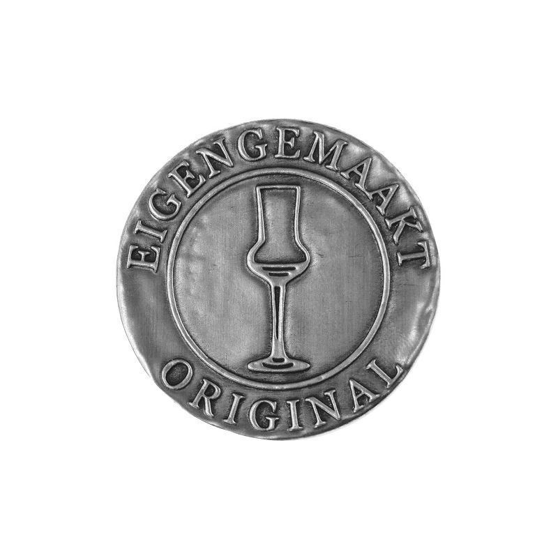 Bliketiket 'Zelfgemaakt', rund, metaal, zilver Bliketiket 'Zelfgemaakt', rund, metaal, zilver