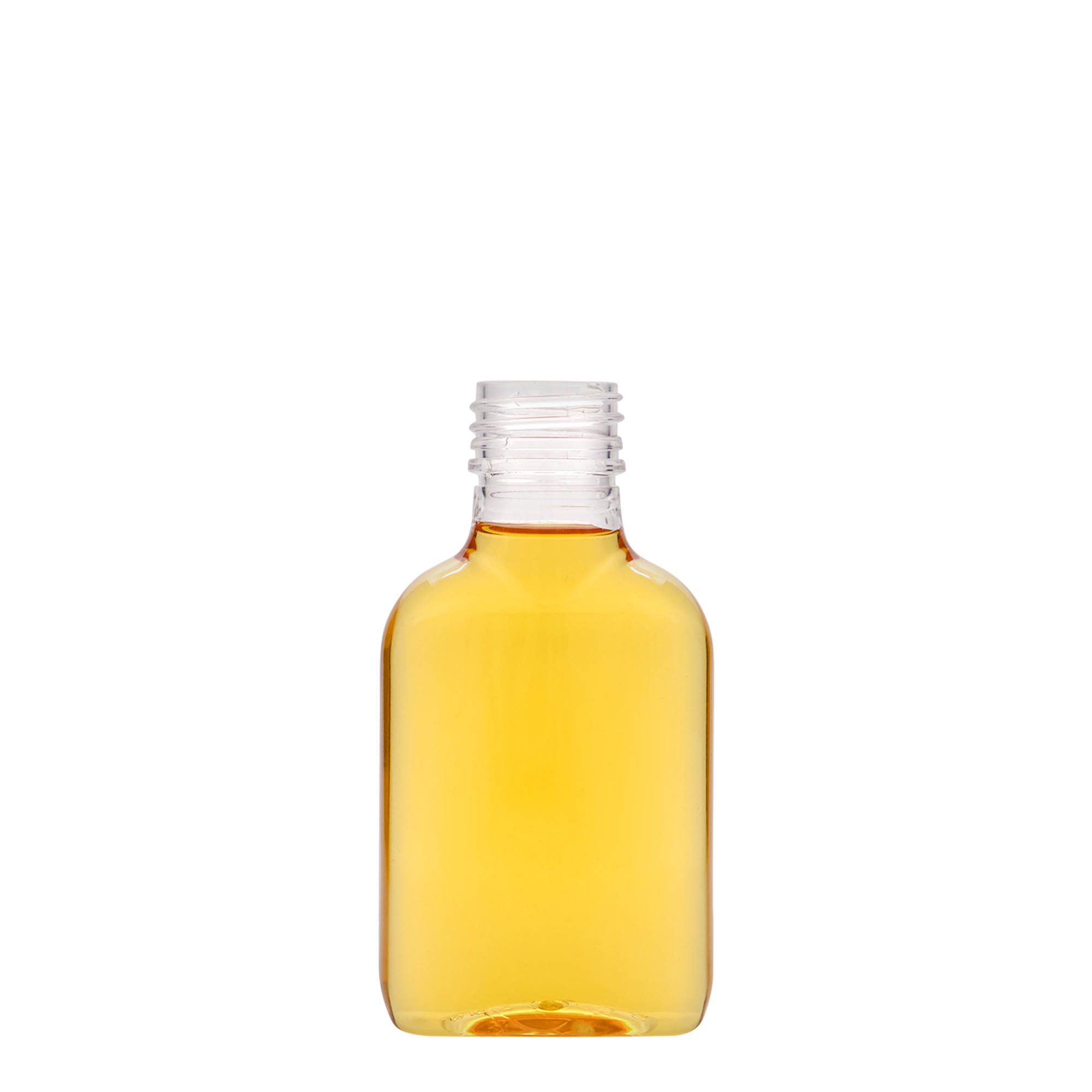 100 ml zakfles, ovaal, PET-kunststof, mondstuk: PP 28 100 ml zakfles, ovaal, PET-kunststof, mondstuk: PP 28