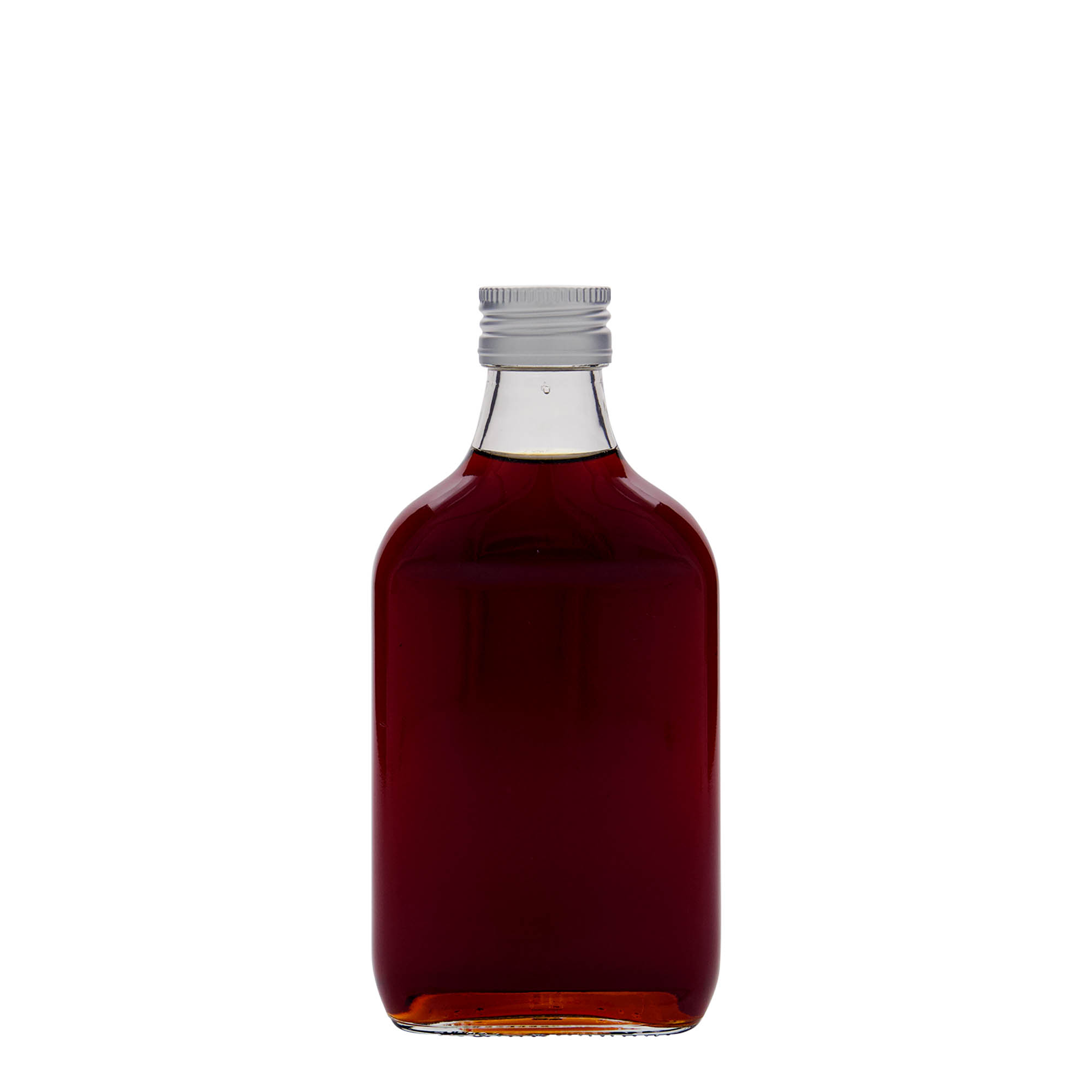 200 ml zakfles, rechthoekig, glas, opening: PP 28