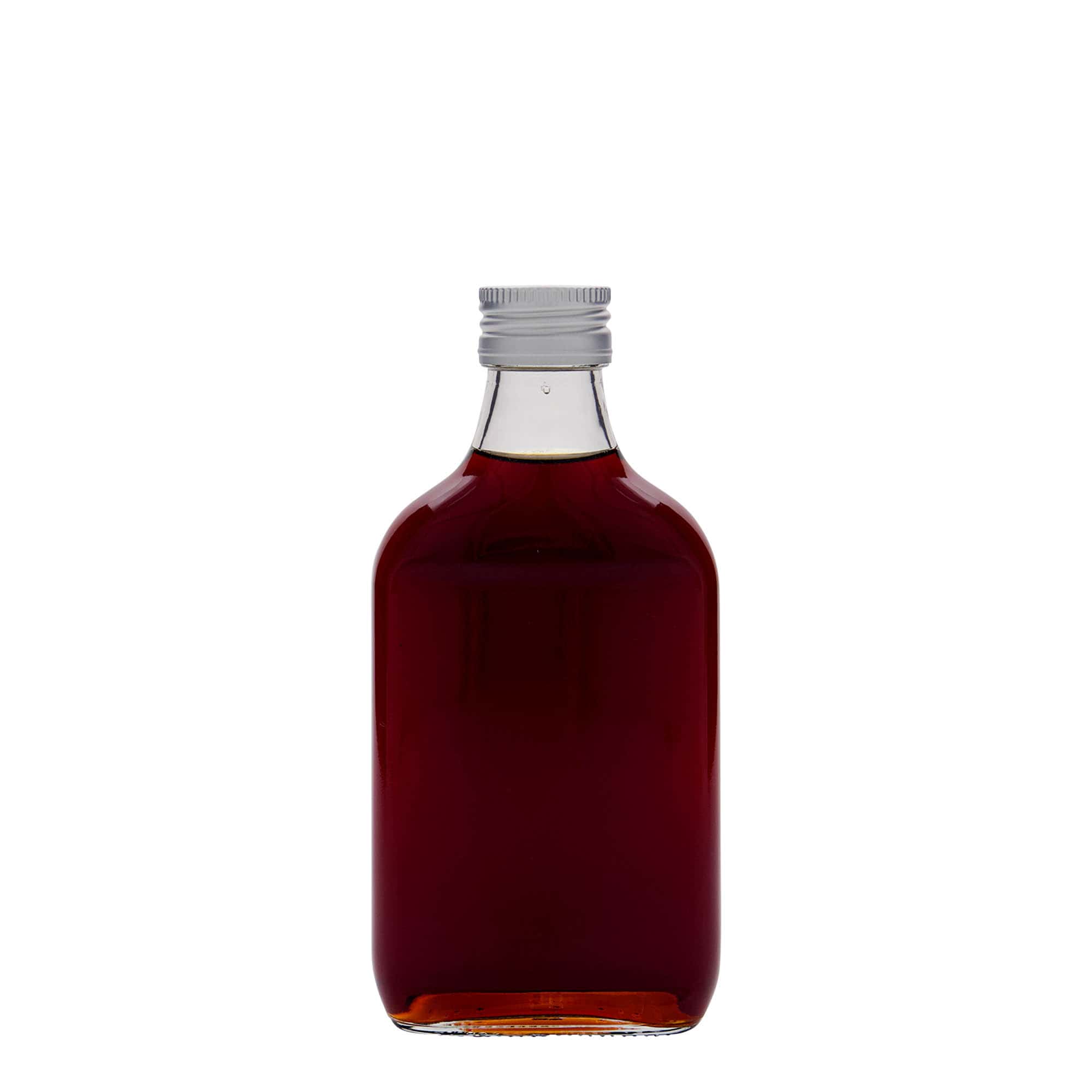 200 ml zakfles, rechthoekig, glas, opening: PP 28