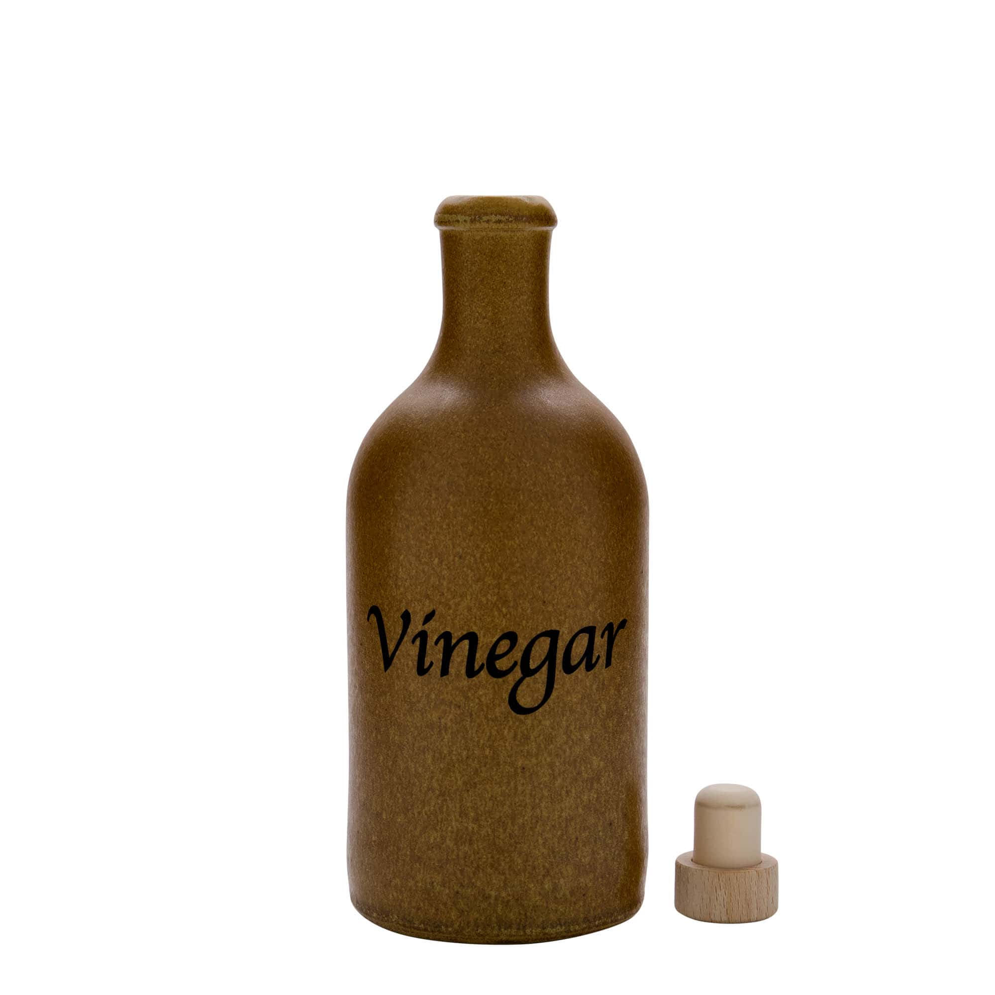 500 ml Tonkruik, motief: azijn, steengoed, bruin-kristal, monding: kurk