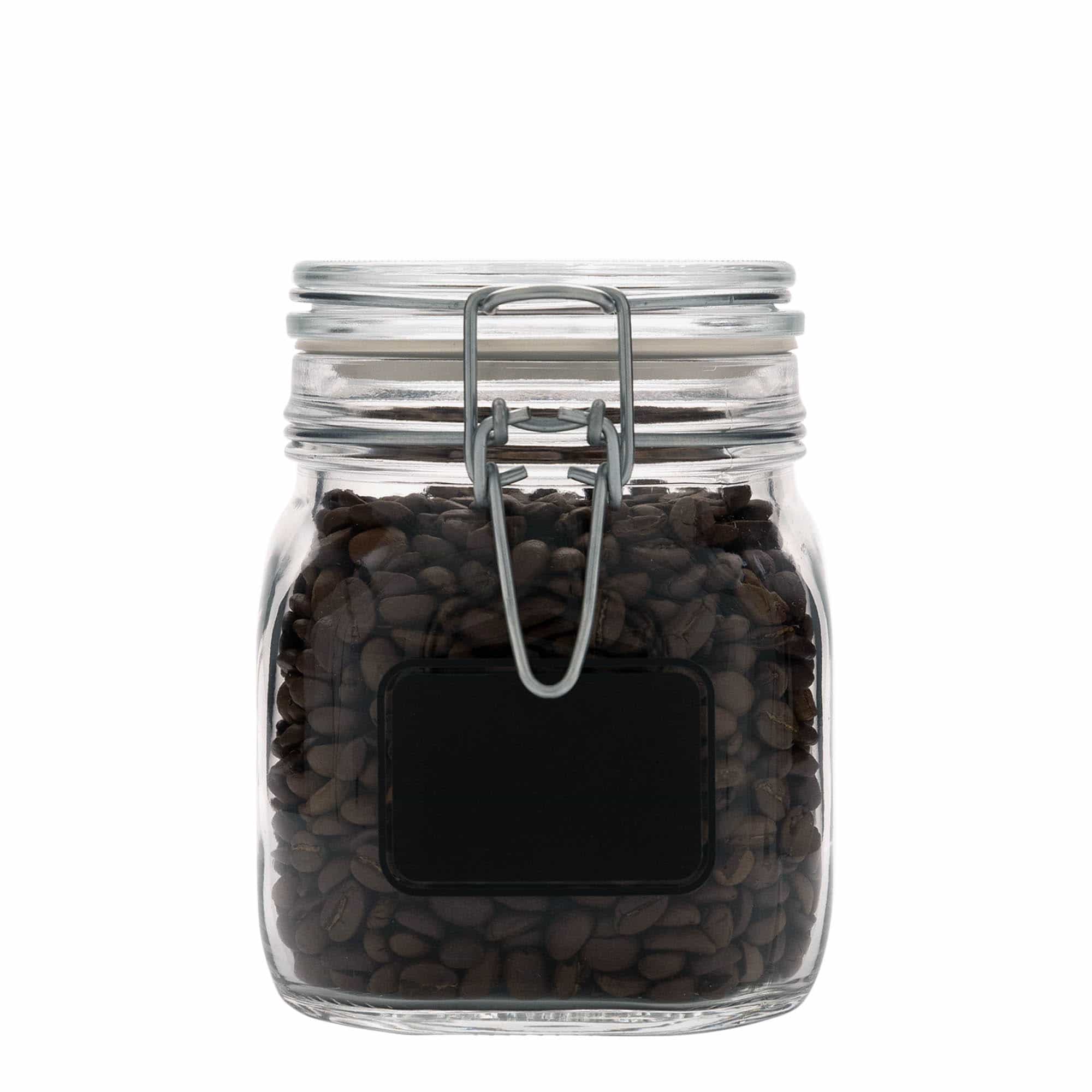 750 ml beugelfles 'Fido', motief: etiketveld, vierkant, opening: beugelsluiting