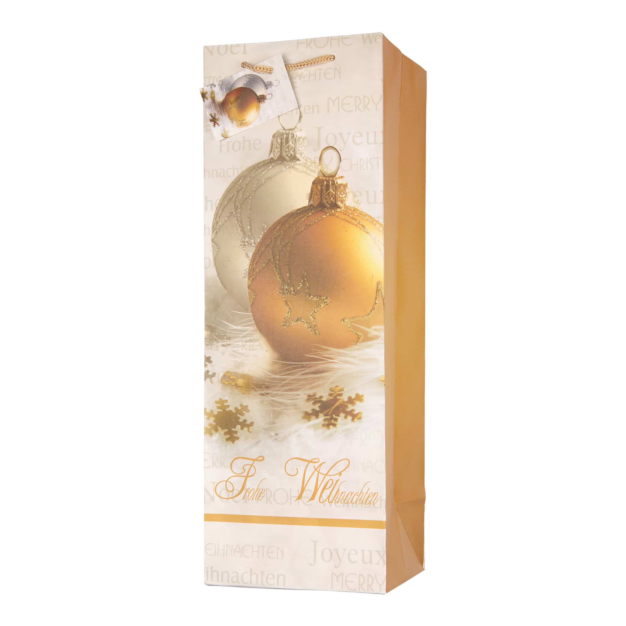 Flessentas, motief: Vrolijk kerstfeest, vierkant, papier, goud